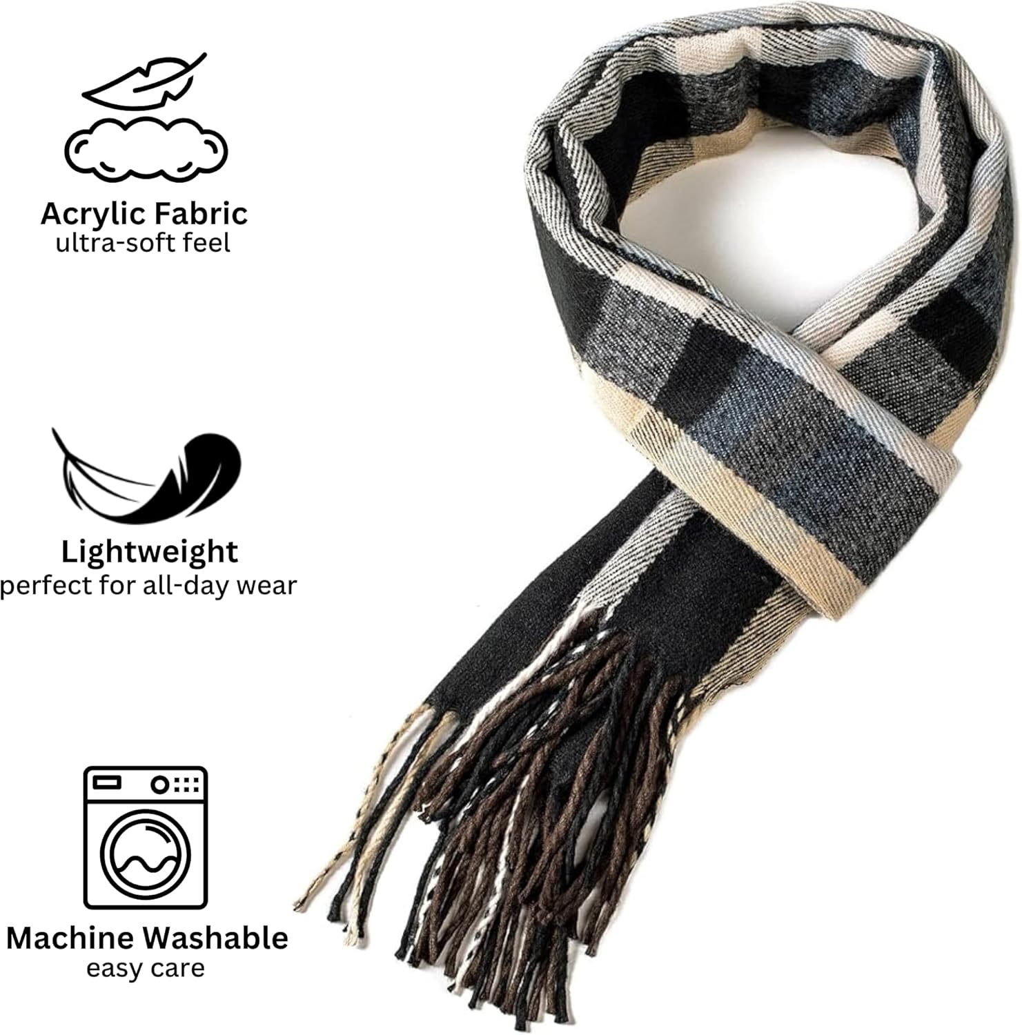 Alpine Swiss Mens Scarf Soft Knit Winter Scarves Plaid Striped or Solid Neck Covering Long Warm Stylish - Image 3