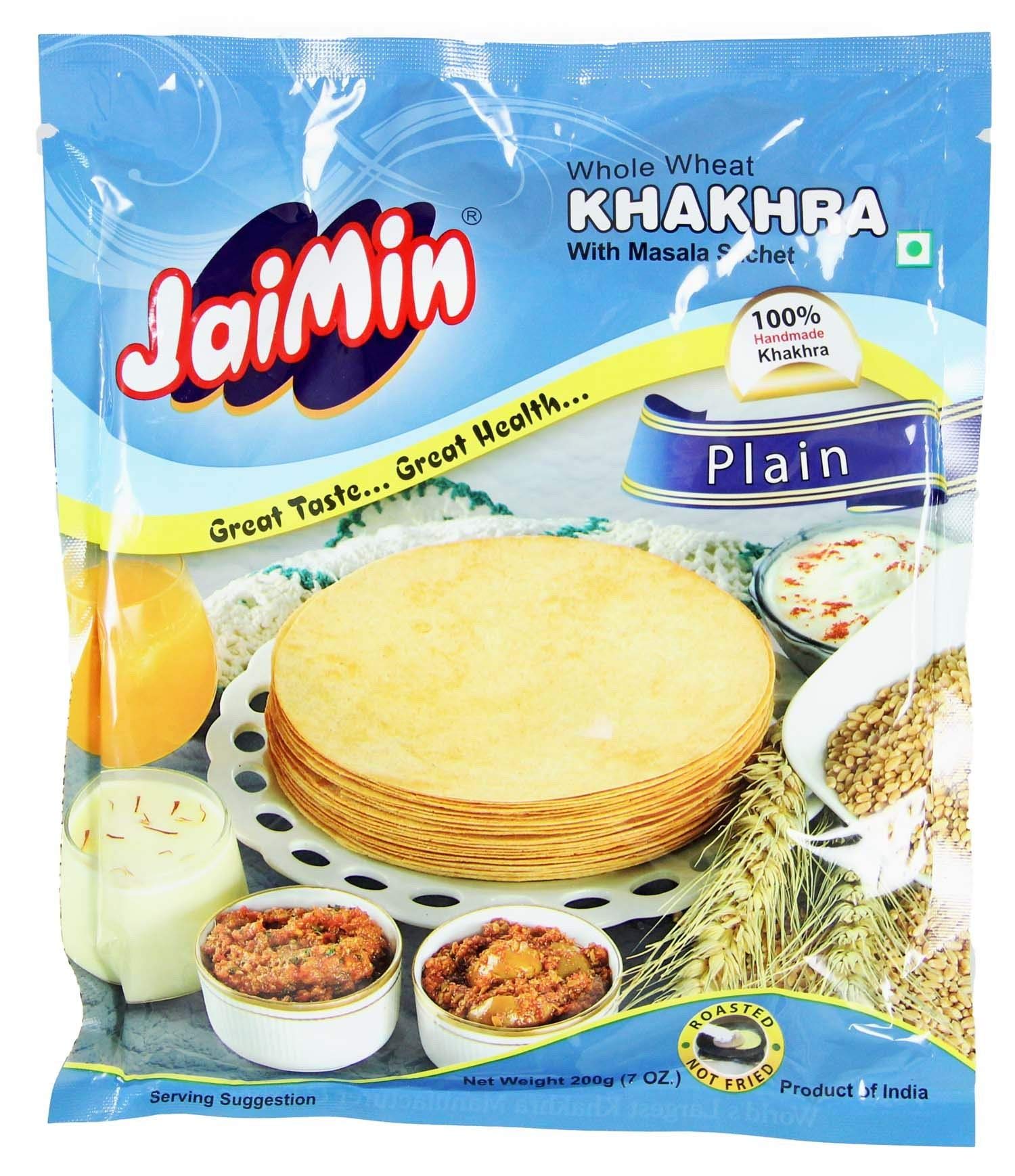 Jaimin Whole Wheat Plain Khakhra - (wheat flavour wheat snack) - 200g - (with free masala packet inside)