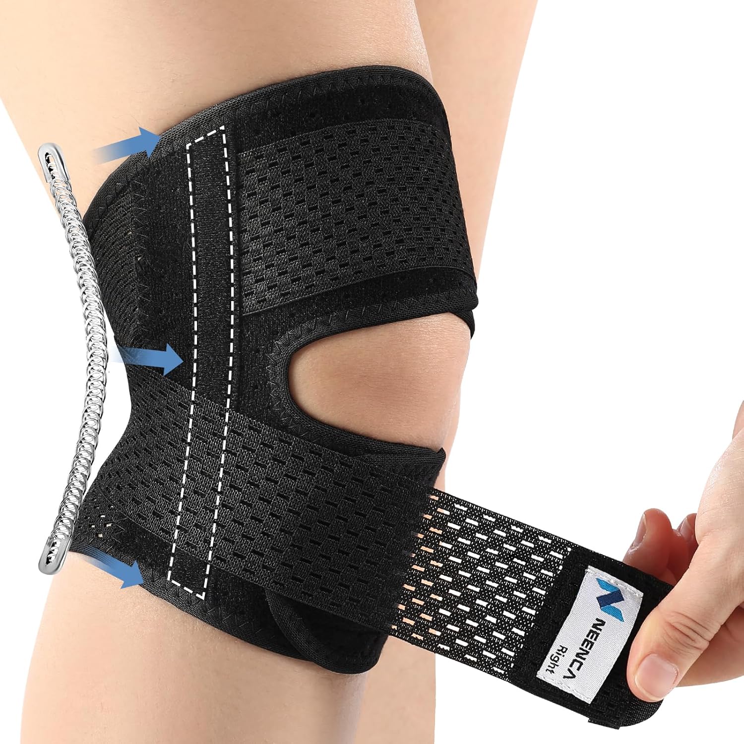 Brace kolana Neenca na ból kolana, kompresyjne podparcie kolana z tkaniną z siatki powietrznej, regulowana chusta na kolana z bocznymi stabilizatorami, ultra miękki bandaż dla osób starszych, rozdarcie łąkotki, ACL, ulga w artrecie, ulga w chodzeniu, wędrówki