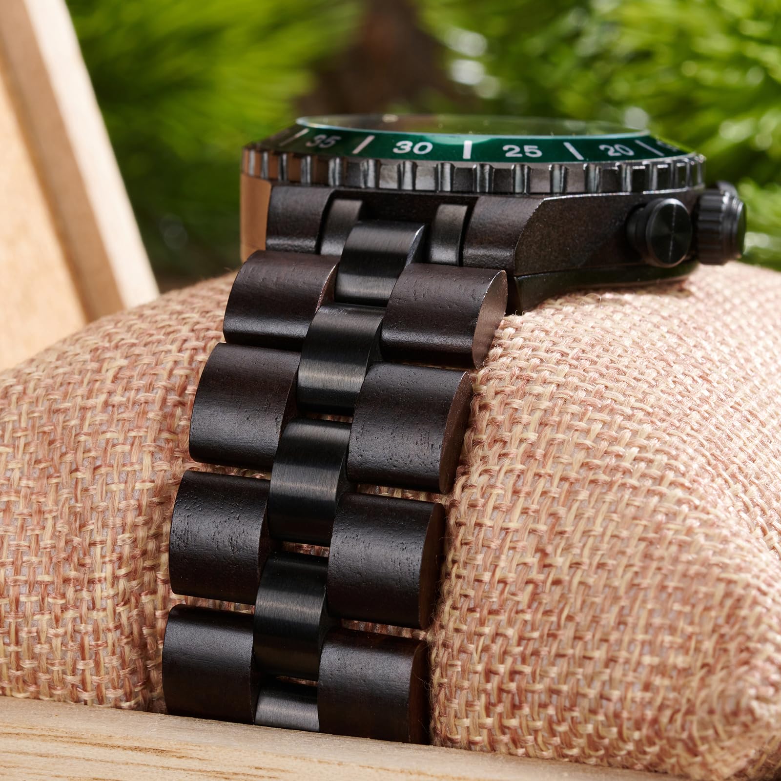 2win Relojes de madera personalizados para hombre, movimiento japonés, ébano, verde, multifunción, para cumpleaños, aniversario, para él, marido, novio, con caja de regalo