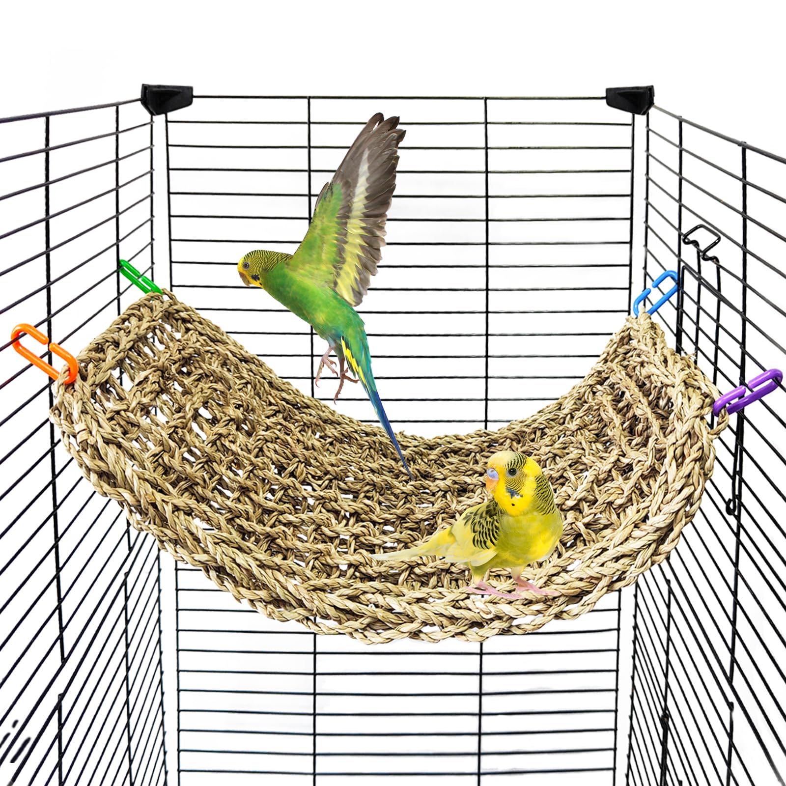 Bird Seagrass Mat 16 × 7" Parrot Natural Grass Woven Net Hammock Parakeet Climbing Rope Ladder Mat Chew Toys Cage Accessories for Pigeon Cockatiel