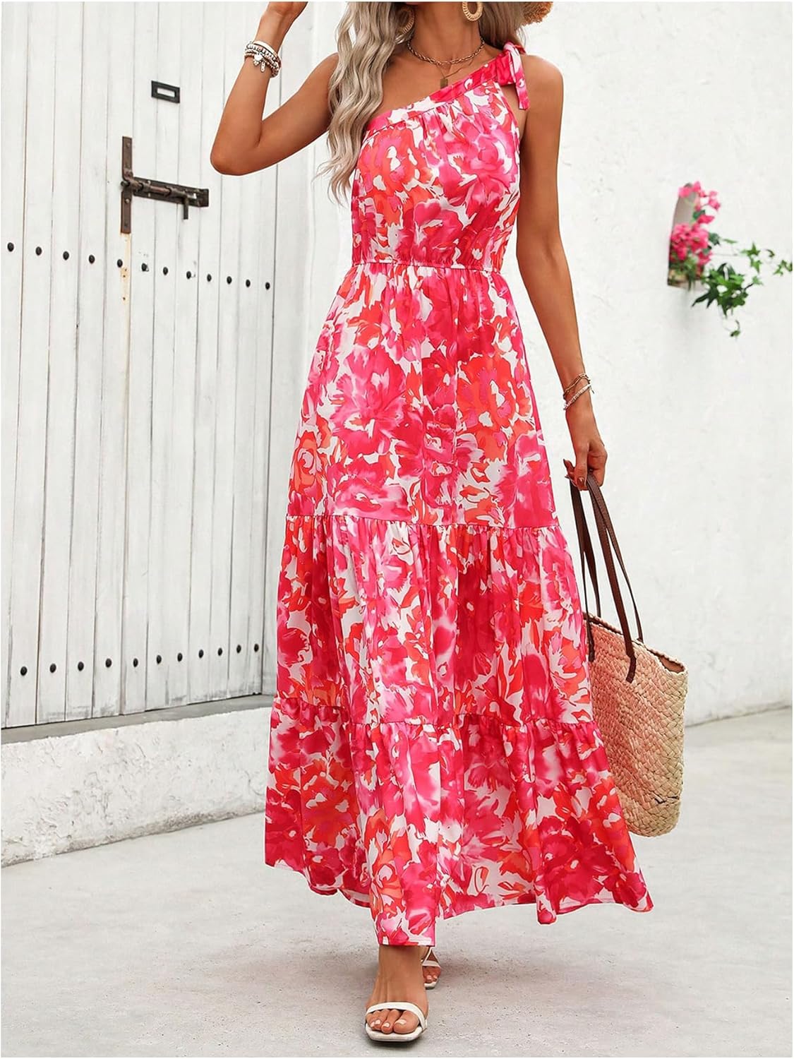 Floerns Women's Floral One Shoulder Sleeveless Maxi Dress Flounce Hem Boho Long Dresses - Image 5