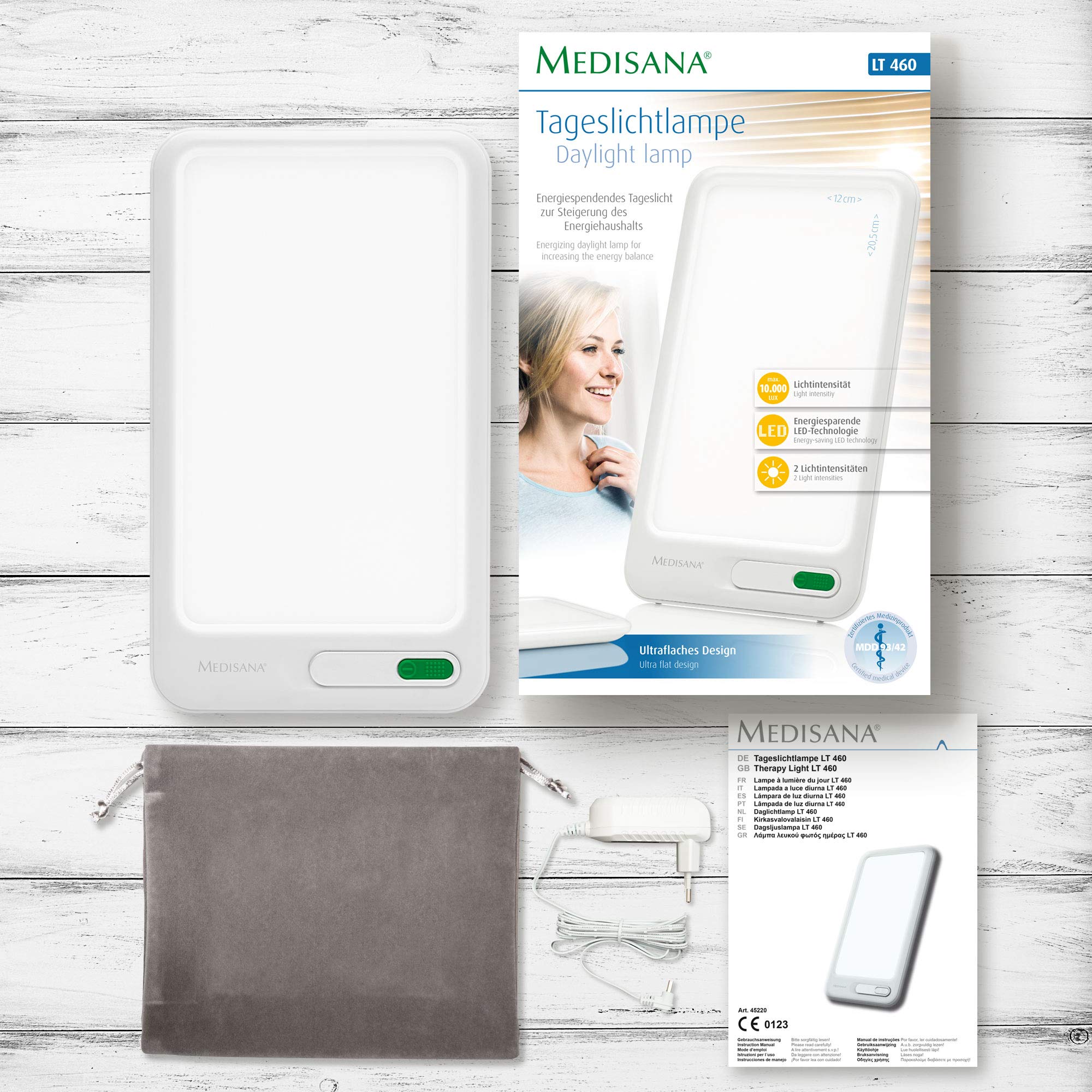 Medisana LT 460 Lámpara de Luz Diurna con una Intensidad de Luz de 10.000 Lux, Terapia de Luz, Ducha de Luz LED