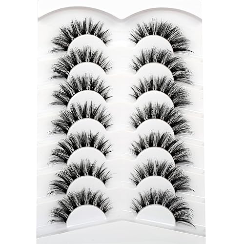 Miniatura 385 de Pooplunch Pestañas postizas de pelo de visón sintético, estilo de ojo de gato, paquete de pestañas postizas naturales esponjosas, paquete múltiple