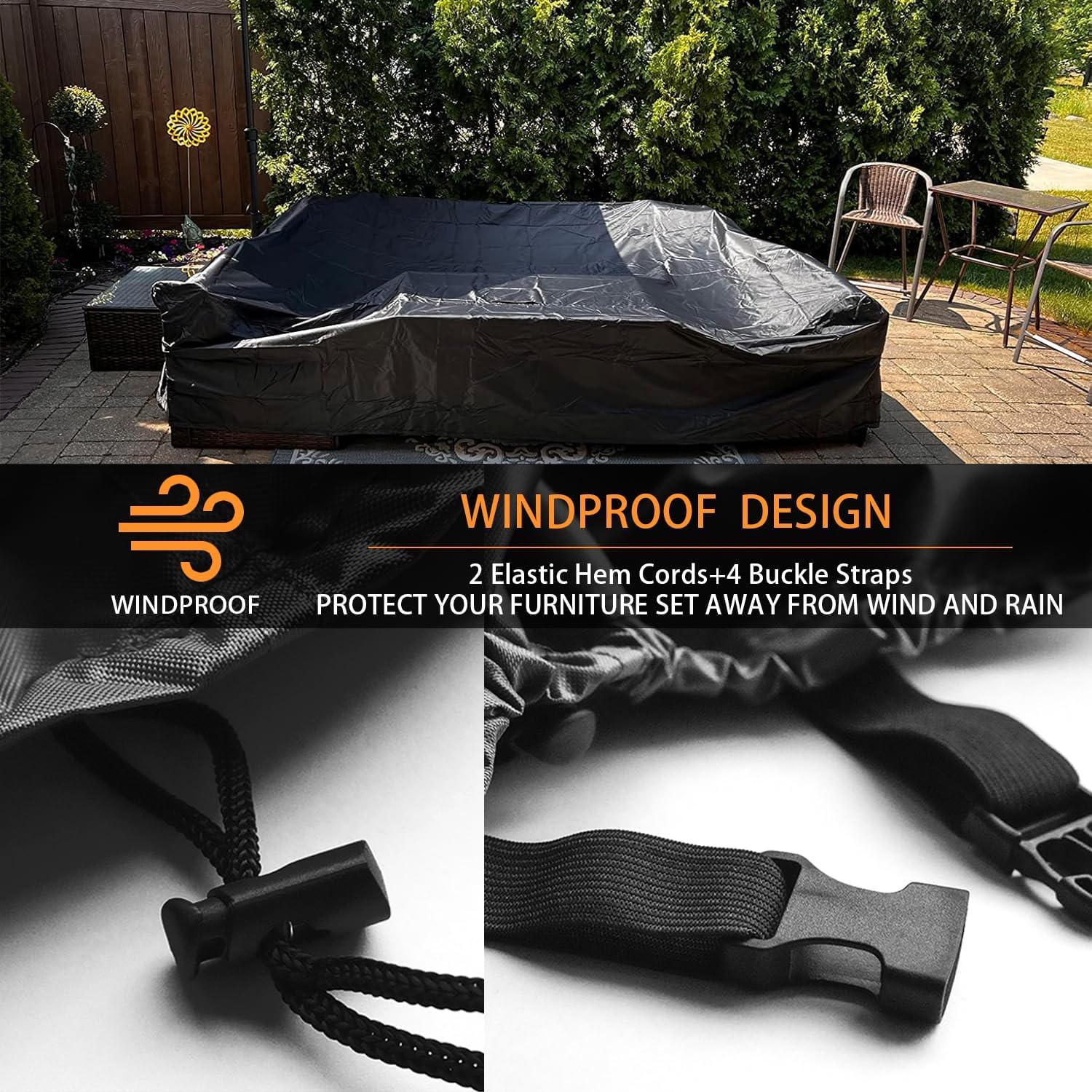HOLEILUCK Funda para Mesa de Jardín 360x80x115cm/LaxAnxAl Copertura Mobile Esterno,Rettangolare Tessuto Oxford 420D Antivento Anti-UV con Coulisse e Cinghie per Tavoli e Sedie