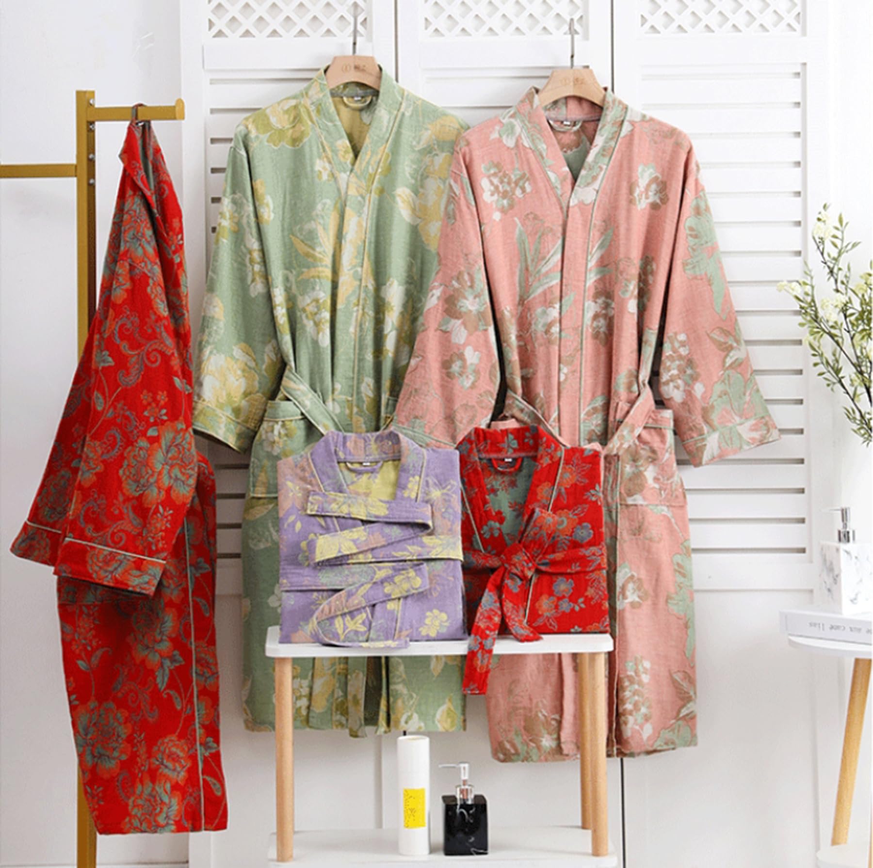 PRINCESS BRIDE Accappatoio unisex in cotone doppio strato garza traspirante pigiama morbido camicia da notte assorbente Yukata per hotel, casa