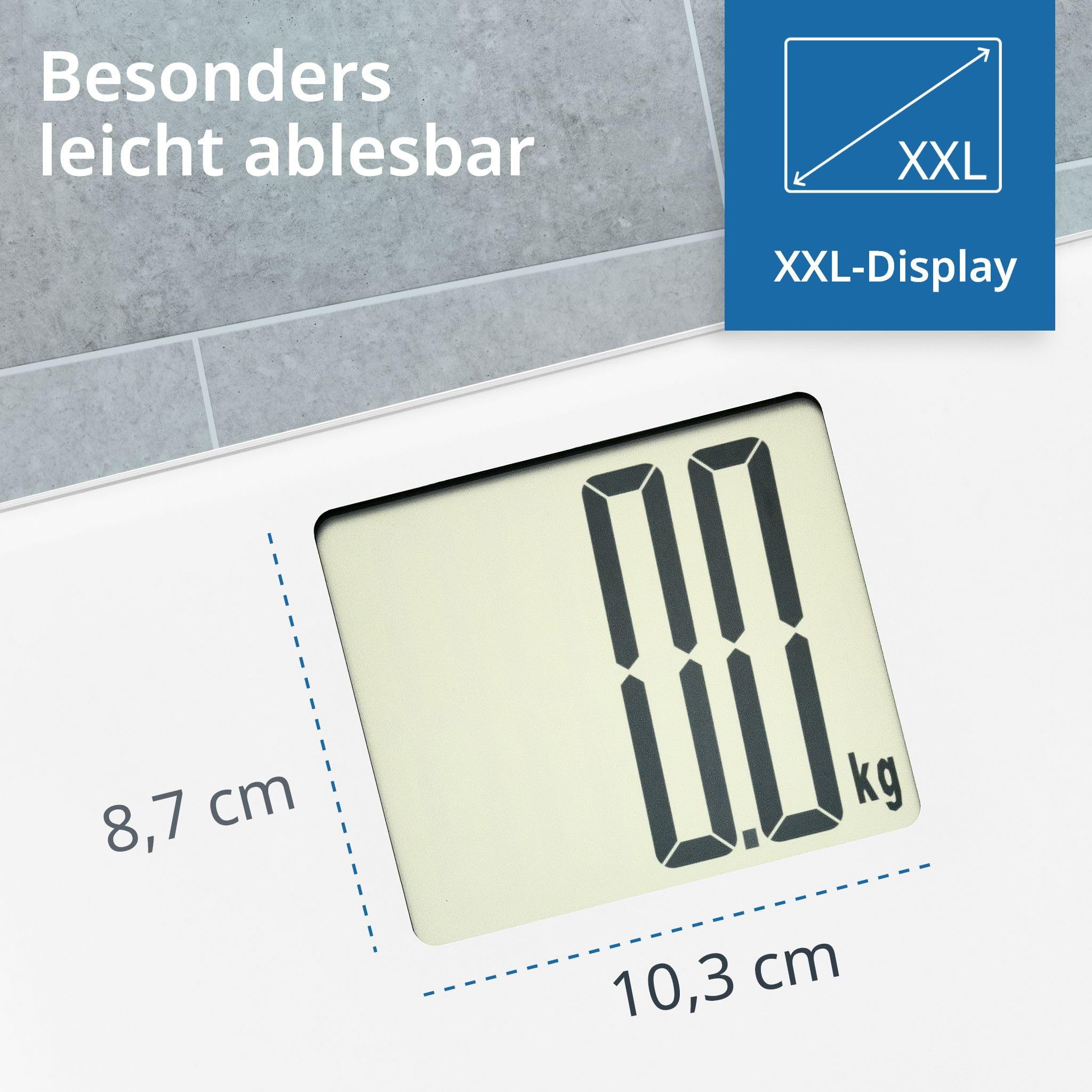ADE Cyfrowa waga osobowa z dużym wyświetlaczem XXL | waga do ciała szczególnie dobrze czytelna | waga łazienkowa o dużej nośności do 200 kg | biała