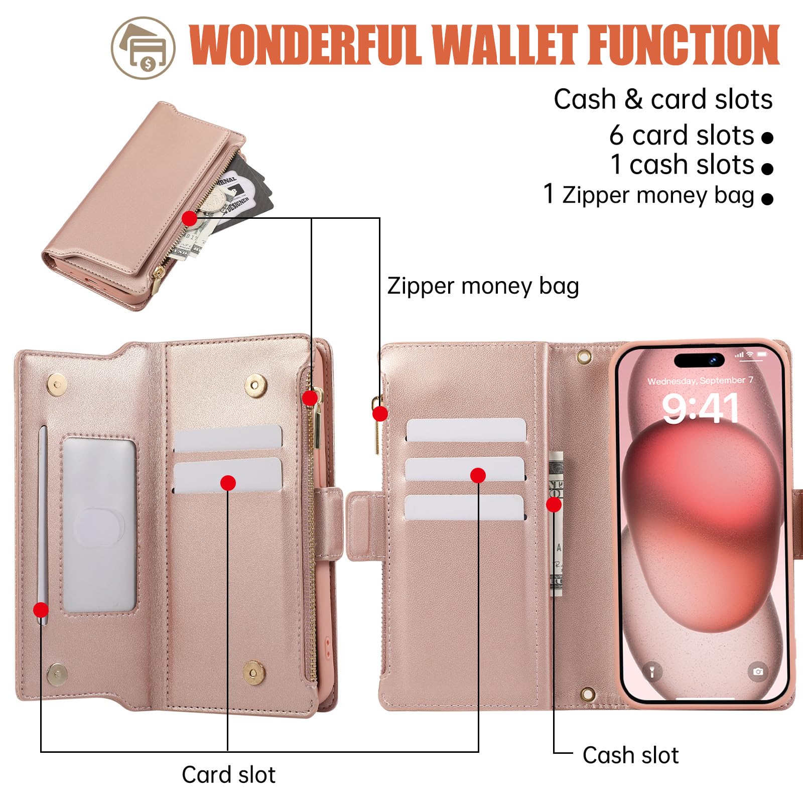 Hülle Für iPhone 16 Pro Max/16 Pro/16 Plus/16, Abnehmbare Leder Schutzhülle Brieftasche Magnetisches Handschlaufe Schultergurt Handytasche,Braun,16 Plus