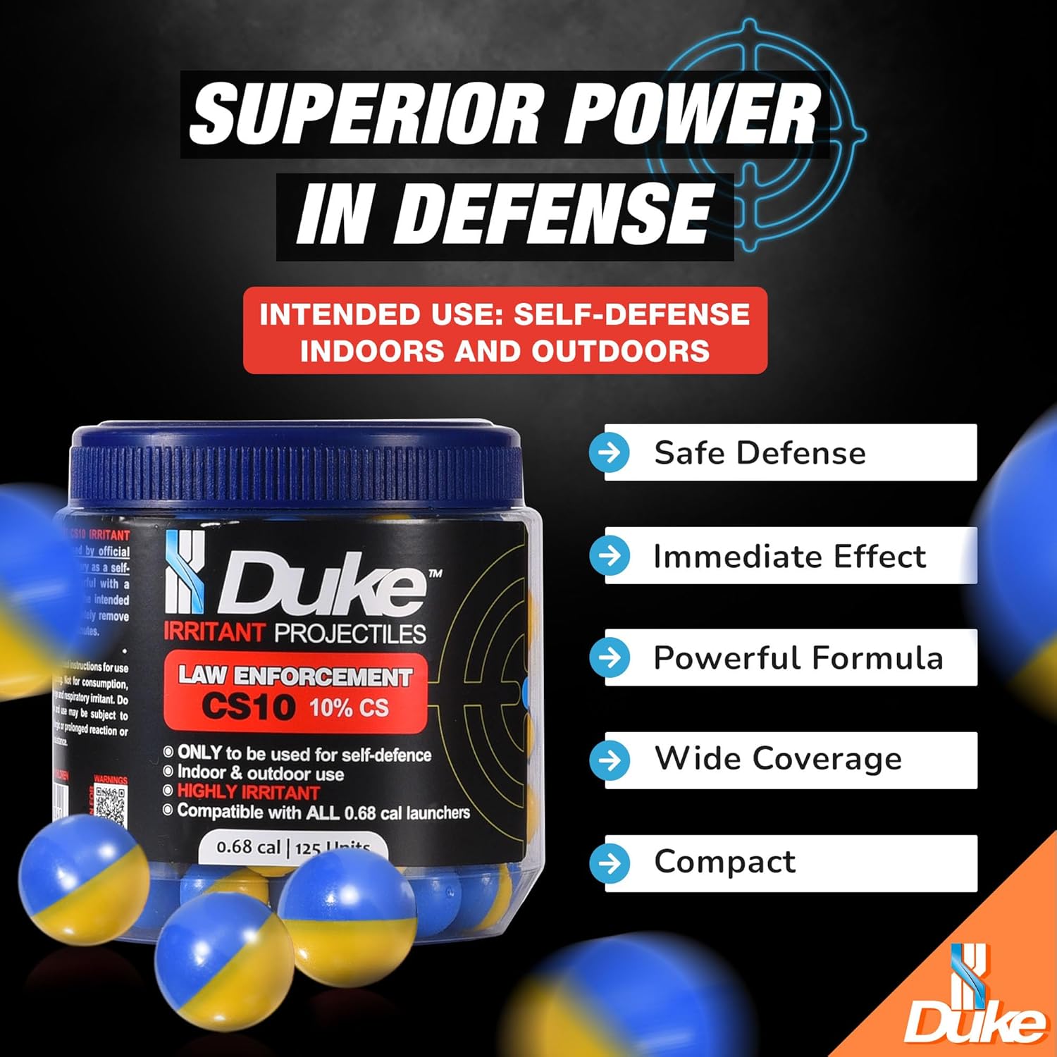 Duke LE CS10 Irritant Projectiles-Non Lethal Gun, 68 Caliber Pepper Balls for Self Defense, Non Lethal Self Defense Weapons, Compatible w/Pepper Ball Launchers for Home & Personal Protection