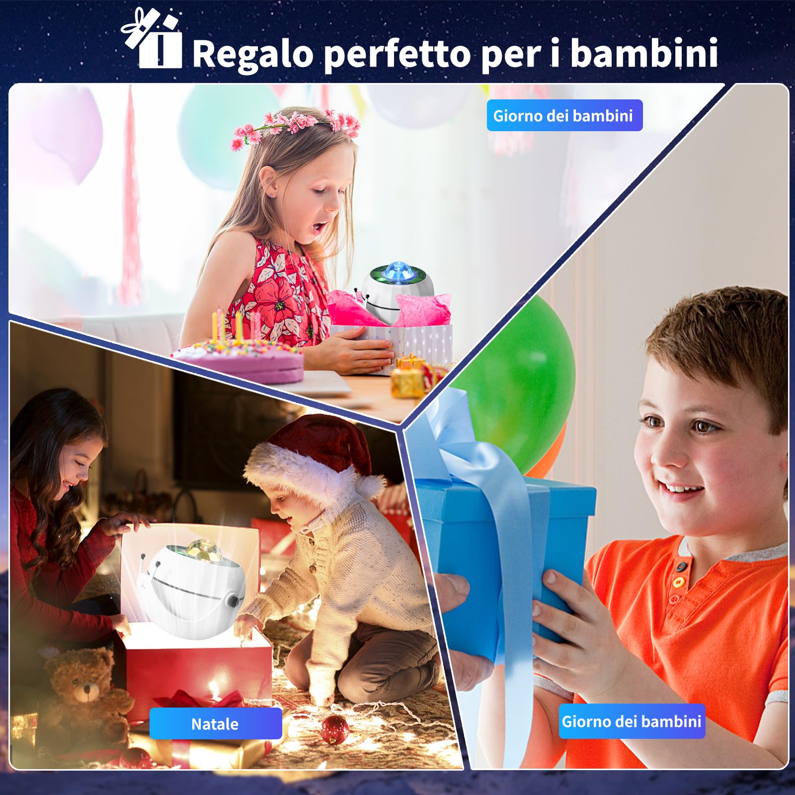 FULEN Proiettore Galaxy per Bambini, Luce Notturna Proiettore da Soffitto dell'Aurora Boreale, Proiettore a Stella per la Decorazione della Camera da Letto con Timer di Spegnimento,Blu