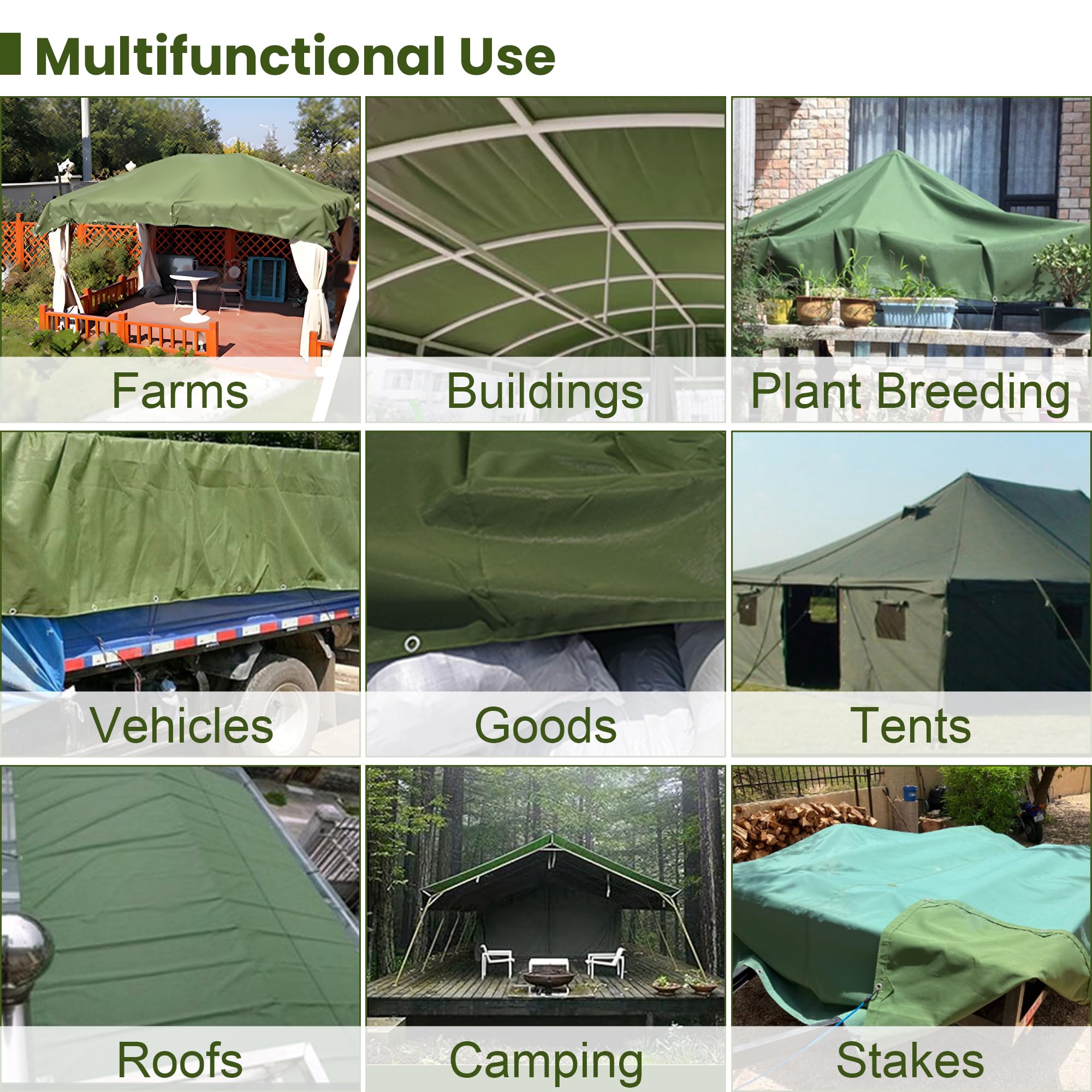 Rengue 12 x 20 FT Canvas Tarp, Thick Cover Sturdy Waterproof Heavy-Duty Tarp with Metal Grommets Every 24", UV Resistant & Rustproof Tarps for Canopy, Roof Tent, Boat, Patio, RV, Pool/Camping (Green)