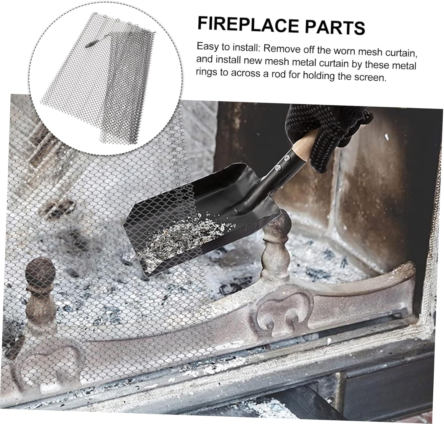 MERRYHAPY 2pcs Fireplace Screen Mesh Curtain for Fireplace Easy Cut Sturdy Iron Heat-Resistant Cover