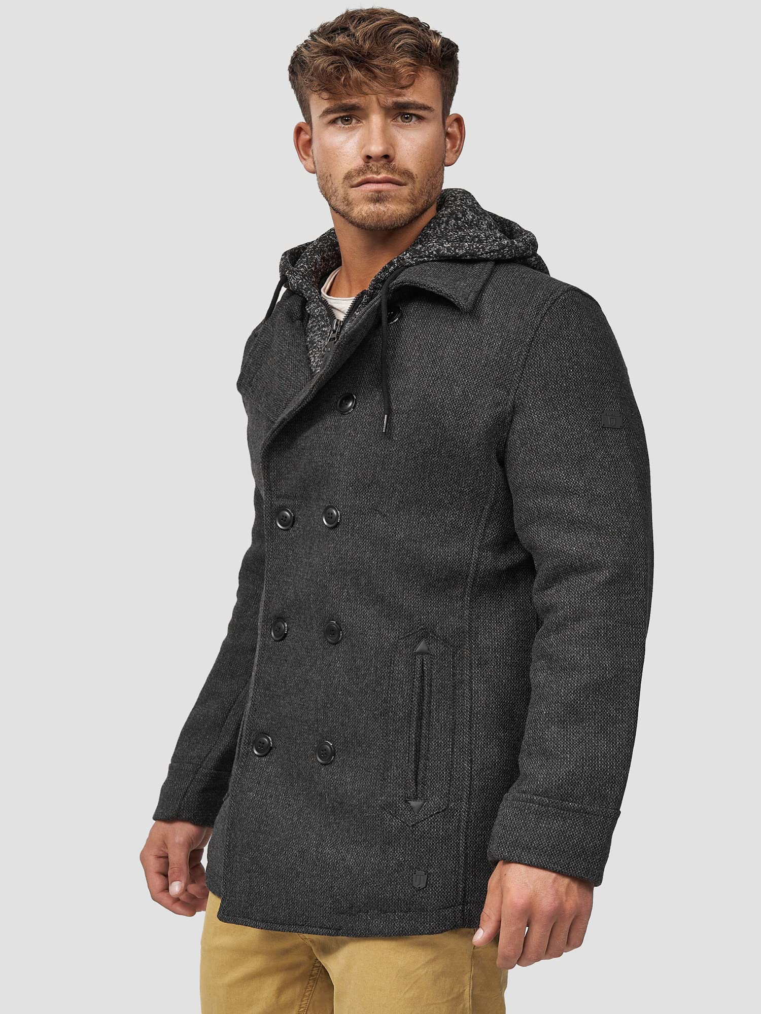Indicode Herren Cliff Kurzmantel Wollmantel mit Stehkragen und Kapuze | Warmer Herrenmantel für Alltag und Freizeit mit Kapuze, Wintermantel, Outdoorjacke, Freizeitmantel, edler Mantel für Männer