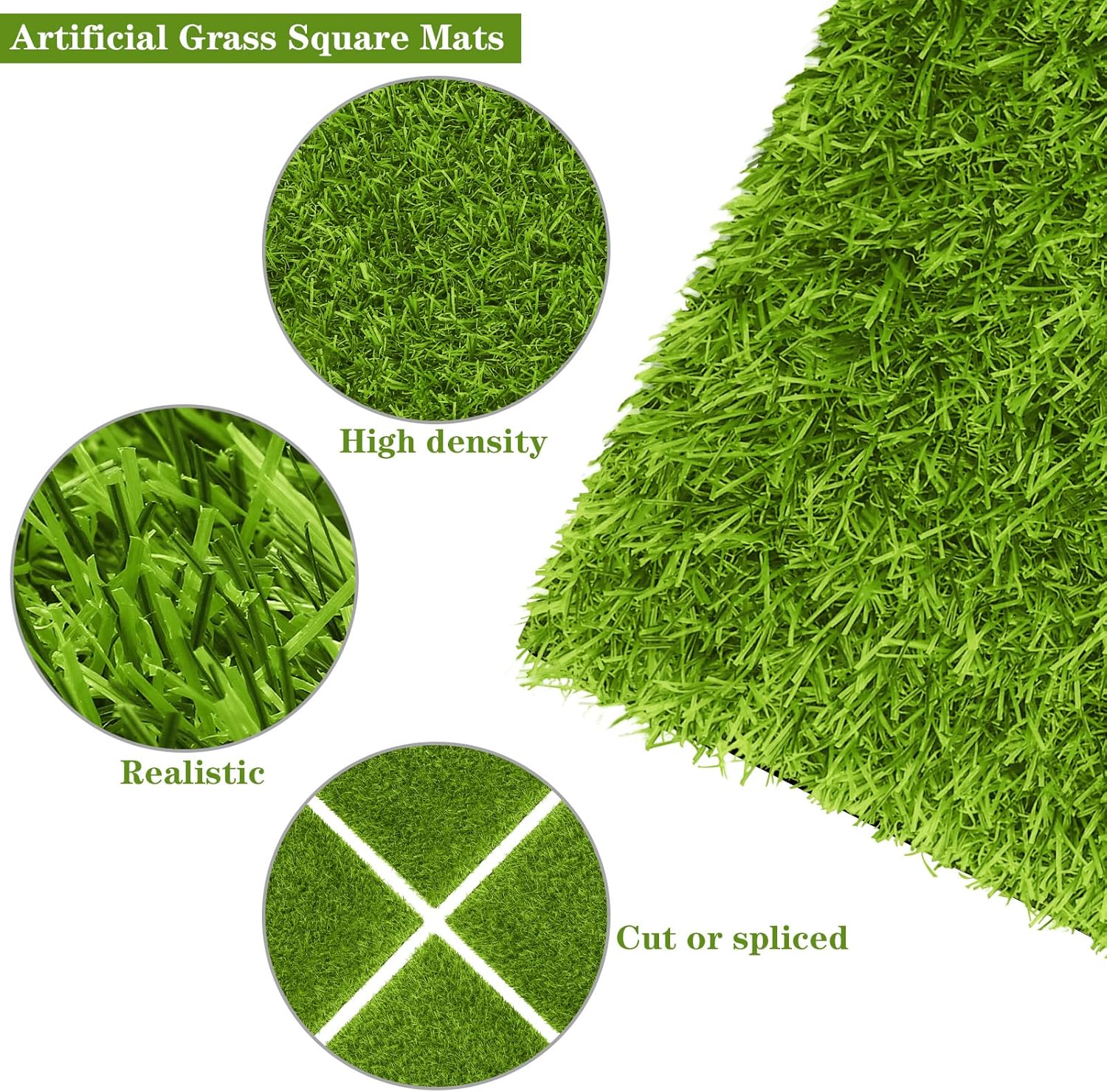 TURSTIN 8 Packs 12 x 12 Inch Artificial Grass Mat Squares Synthetic Garden Grass Tiles Fake Grass Turf Patch with Drainage Hole Realistic Grass Rug for DIY Decoration