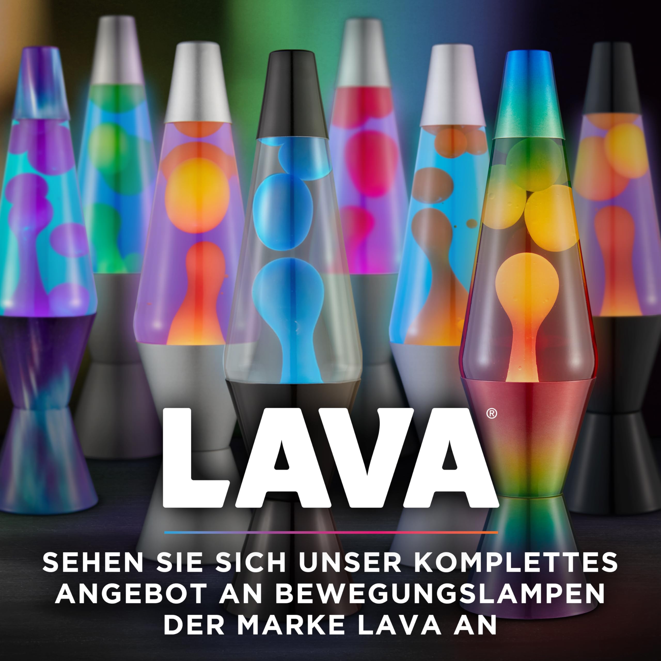 LAVA® Lava Lampe 2125 Original 14,5 Zoll Bewegungslampe gelbes Wachs lila Flüssigkeit silberner Sockel