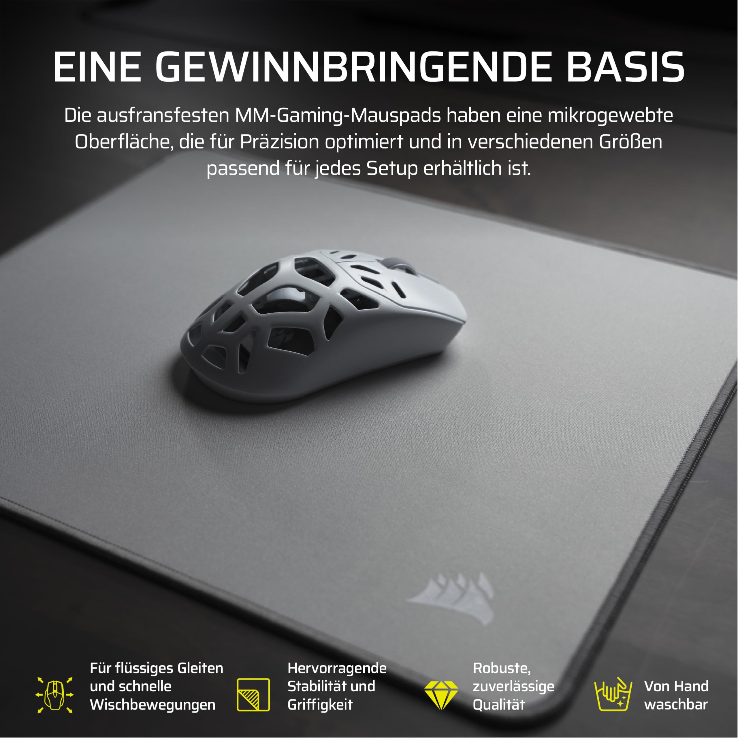 Corsair MM Ausfransfestes Gaming-Mauspad – XXXL (1220 x 590mm) – Grau | Oberfläche aus Mikrogewebtem Stoff, Rutschfest Naturkautschuk-Unterlage, Genähte Kanten