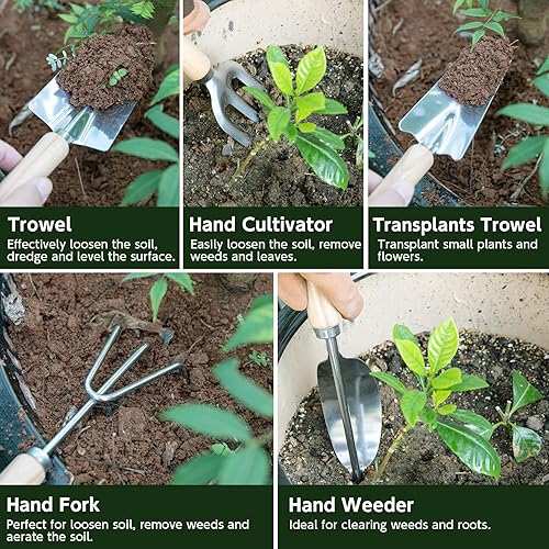 Miniatura 4 de Juego de herramientas de jardinería de 10 piezas, juego de herramientas de jardín de acero inoxidable resistente, herramientas de mano con bolsa