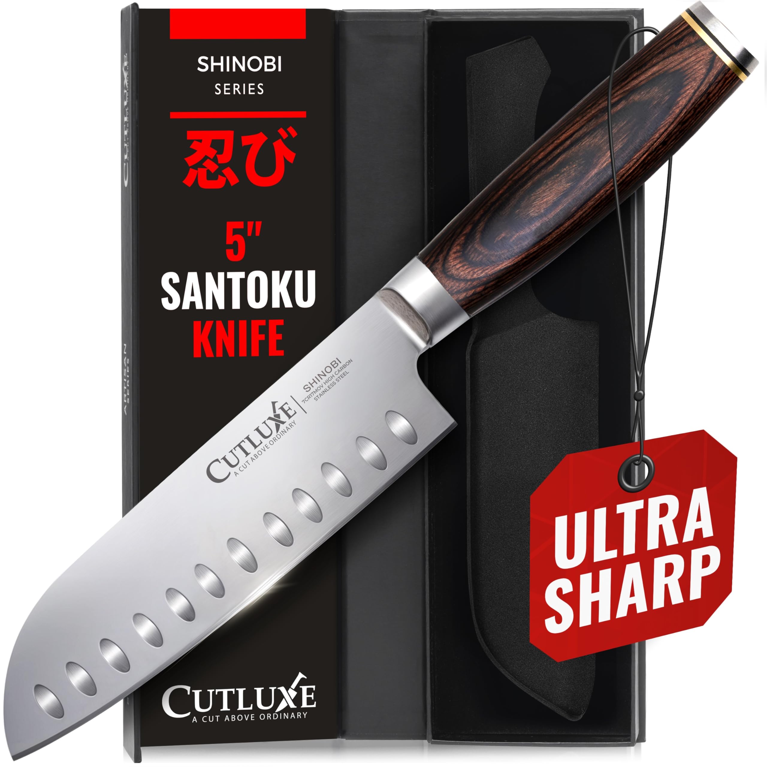 Cutluxe Santoku Knife, 5" Japanese Meat &amp; Vegetable Knife for Chopping