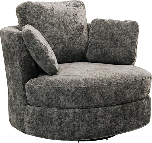 Miniatura 7 de Chifee & Vingol Silla decorativa giratoria de gran tamaño de 40.35 pulgadas, silla redonda tapizada de barril con almohadas, sillas giratorias para
