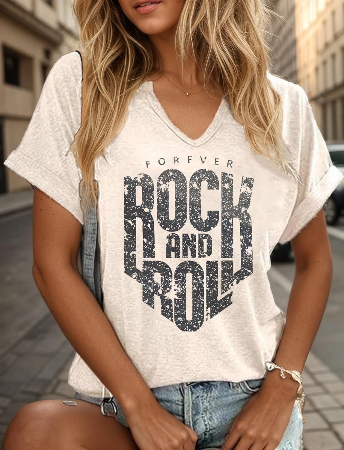 Women Vintage Rock T Shirts Casual Loose Fit Short Sleeve Country Rock Band T-Shirts Tshirt Vintage Letter Print - Image 2