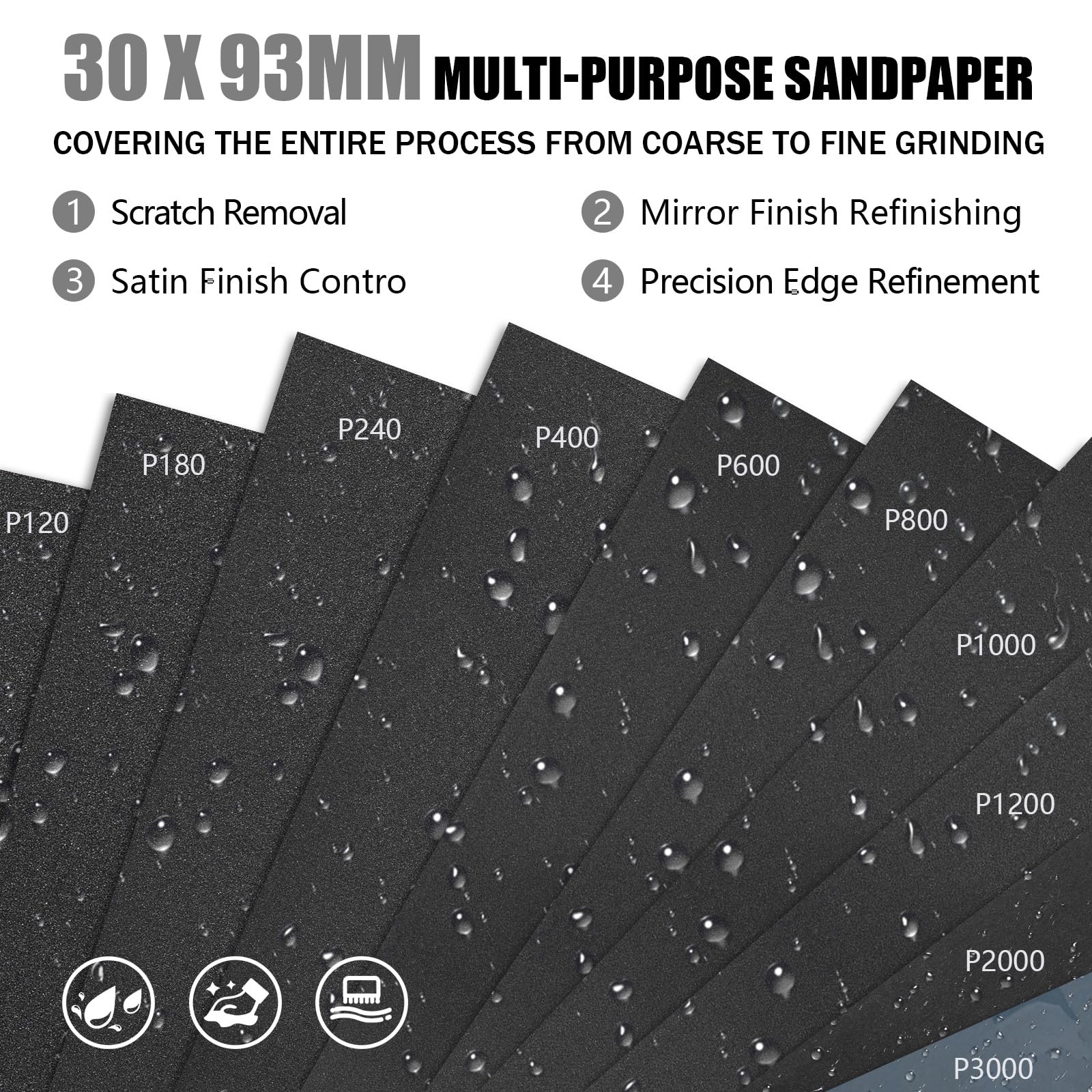 100 sztuk papier ścierny 120/180/240/400/600/800/1000/1200/2000/3000 ziarna do polerowania drewna, metalu do polerowania samochodu