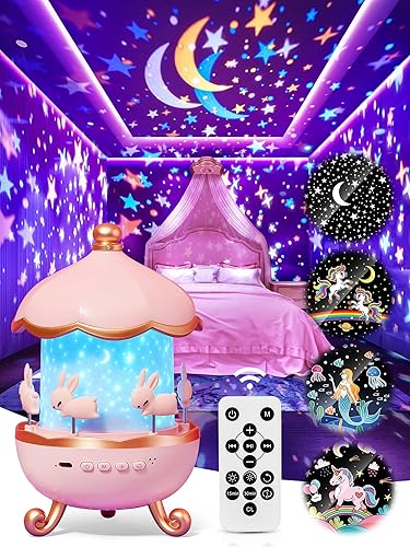 Carousel Night Light for Kids,15 Music+15 Films+315 Colors Star Projector