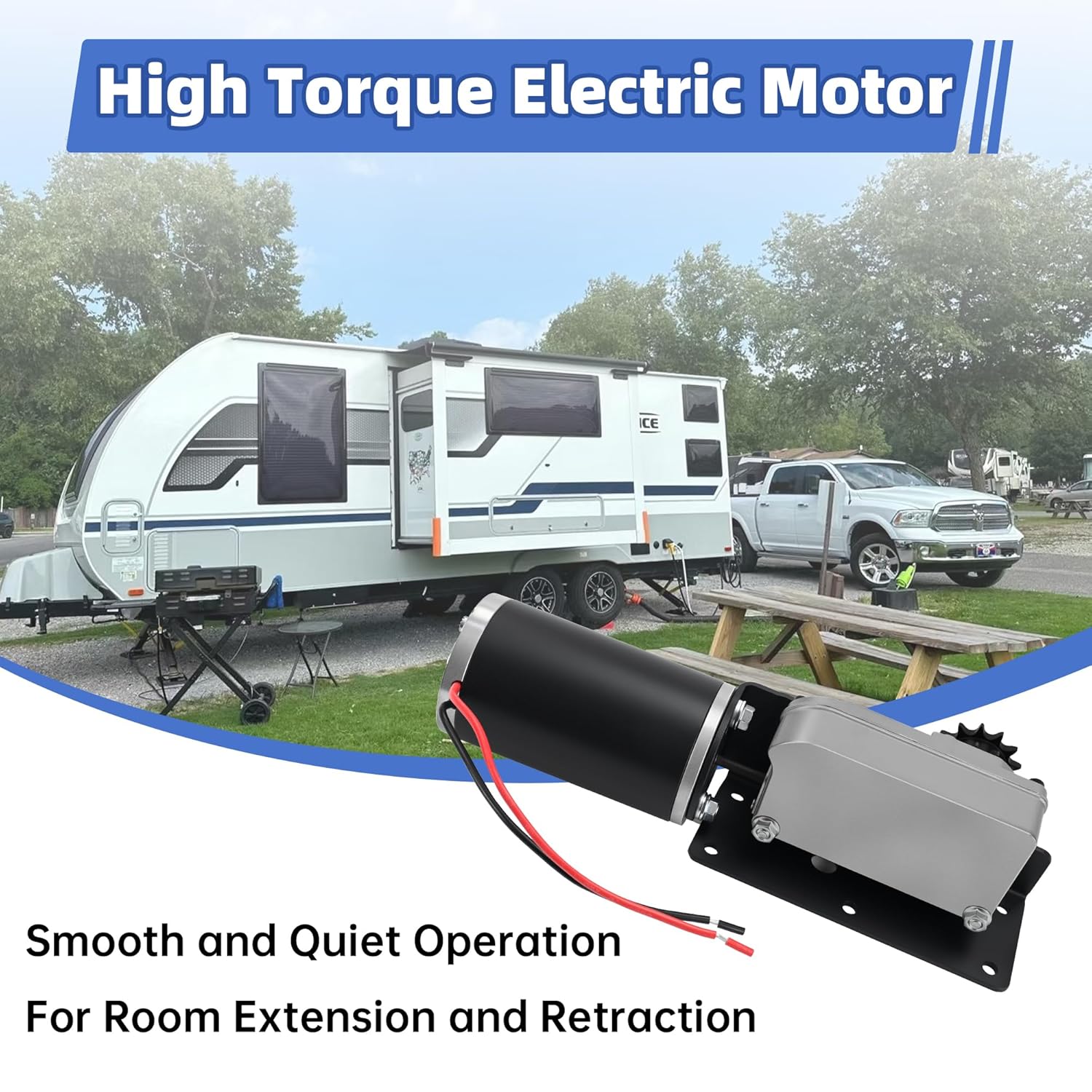 225008 RV Slide Out Motor & Gear Housing, Compatible with BAL Accu-Slide System, Replacement for R25075 High Torque Motor & R25076 Gearbox with 13-Tooth Sprocket, 12V, Durable RV Slide Out Motor Kit.