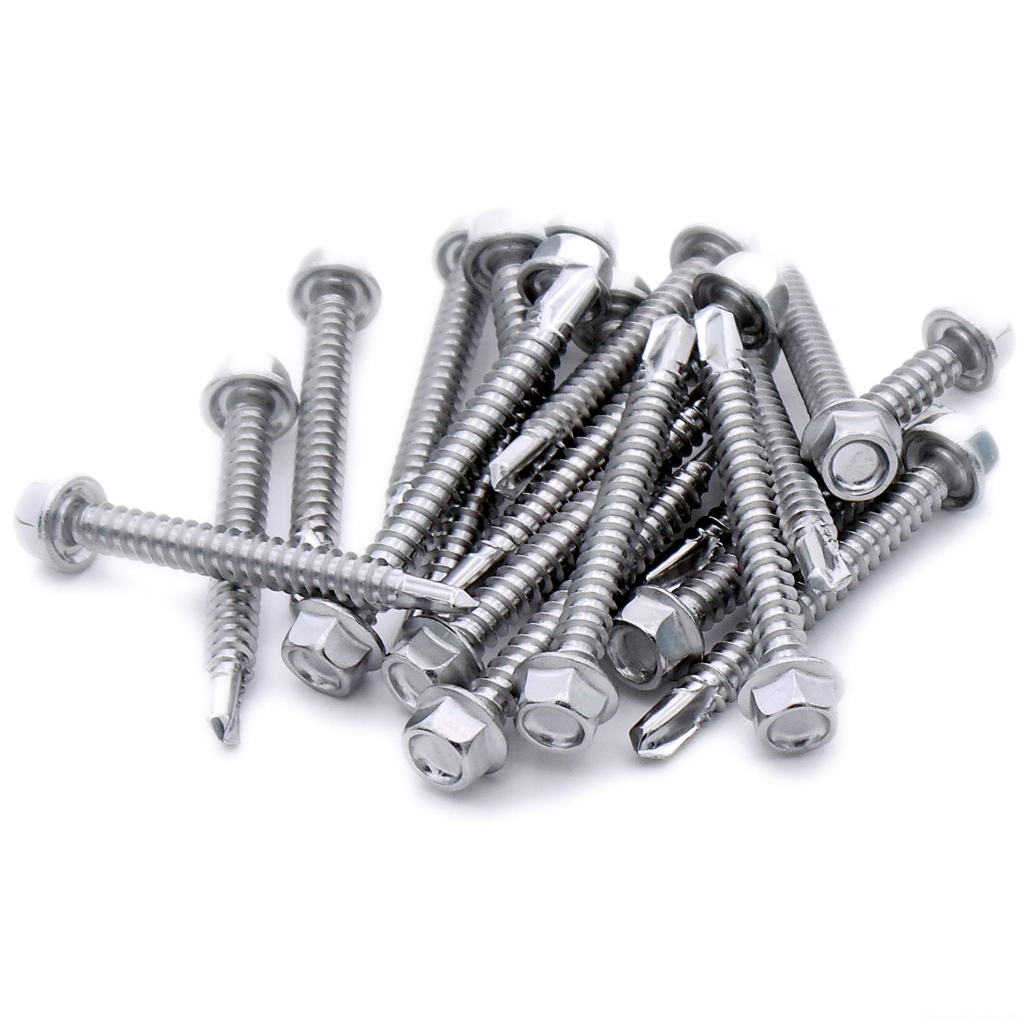 Singularity Supplies Silver No.12 X 1.3 (5.5Mm X 32Mm) Hex Self-Drilling Screw (Flanged) - Stainless Steel (A2) (Pack Of 20)