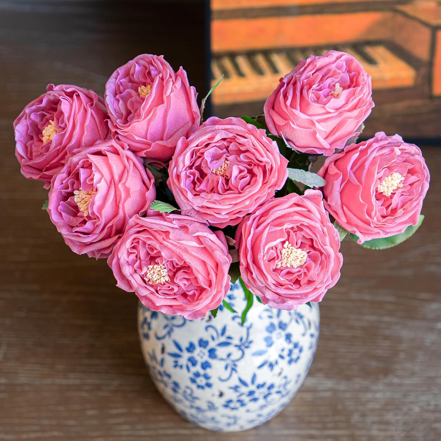 DUYONE Fake Flowers for Decoration Home Decor Real Touch Artificial Flowers Austin Rose Peony Latex Fake Flower Living Room Decoration Vivid Pink Roses Peonies (Rose red 4pcs)