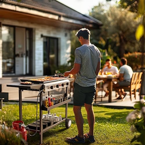 Miniatura 2 de ROVSUN Parrilla de propano portátil de 4 quemadores con encendido electrónico, 40,000 BTU parrilla de gas con bandeja esmaltada antiadherente,