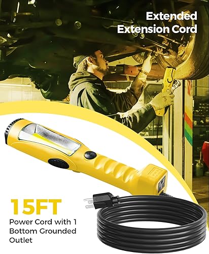 Miniatura 9 de WILAWELS Luz de trabajo LED de 18 W, luz LED COB de 15 pies y 2000 lúmenes, luz de mano debajo del capó con cable SJTW calibre 16, gancho giratorio,