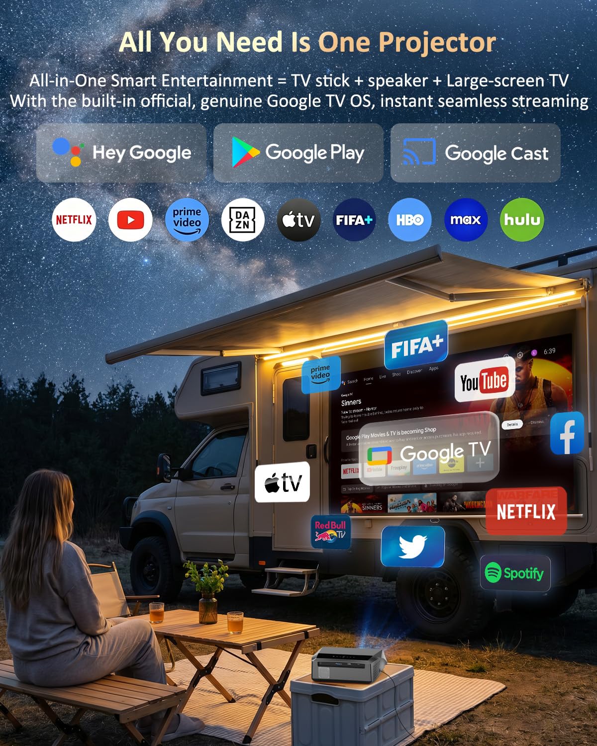 Inteligentny projektor LED 4K HDR WiFi 6 Bluetooth DB Audio, 2300ANSI projektory do gier filmowych w ciągu dnia, 4K Ultra HD, kino domowe, sufitowe, z automatyczną ostrością, Keystone, Zoom, Airplay