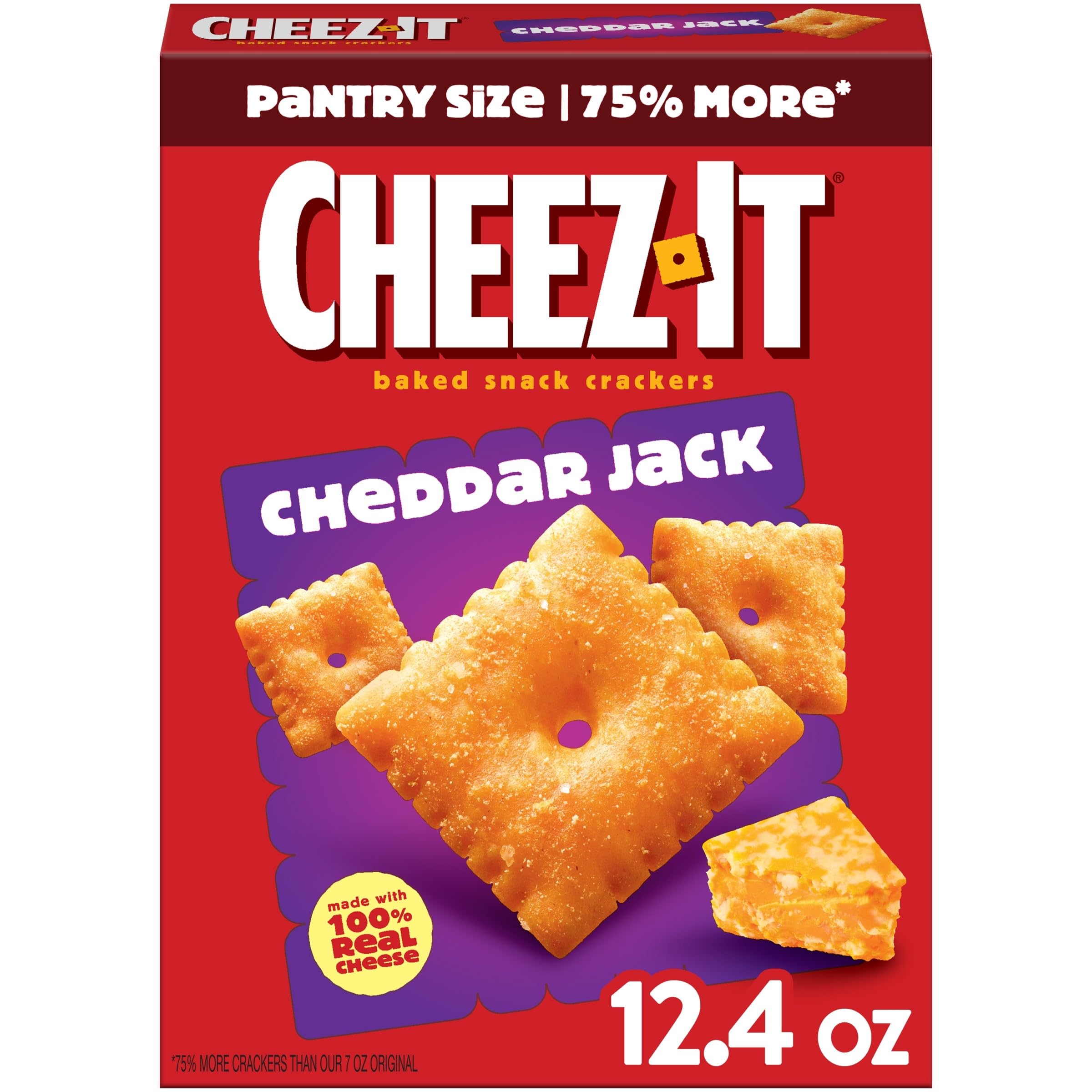 Cheez-It Cheese Crackers, Baked Snack Crackers, Lunch Snacks, Cheddar Jack, 12.4oz Box (1 Box)