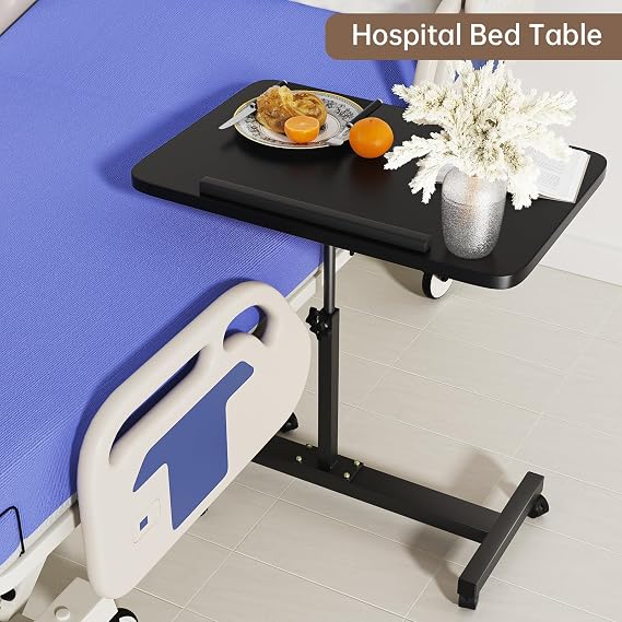 Adjustable Overbed Table with Wheels, 60-90 cm Height Portable Computer Stands Movable Desk Computer Table Hospital Bed Table for Couch for Bed Laptop Stand,Black