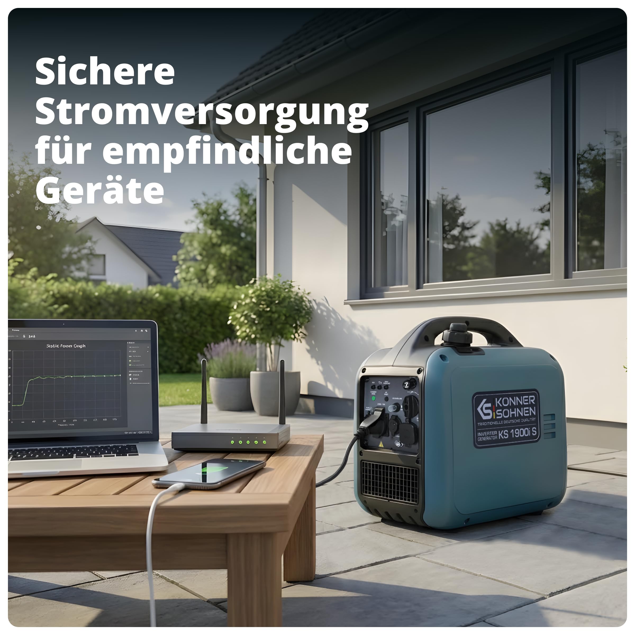 K&S Könner&Söhnen KS 1900i S Inverter-Generator 2,0 kW, Stromerzeuger Inverter mit schallgedämpftem Gehäuse, Notstromaggregat Benzin mit Kupferwicklung, Generator Inverter mit 2 USB-Ausgängen