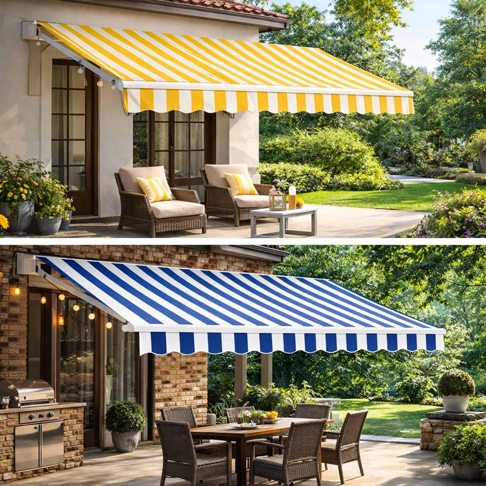 Tela De Repuesto para Toldo 200 300 400 500 Cm Lona para Toldo Exterior Poliéster Impermeable Recambio Tela De Toldo Protección Solar para Terraza Patio Jardín Balcón(Yellow-White,285x200cm)