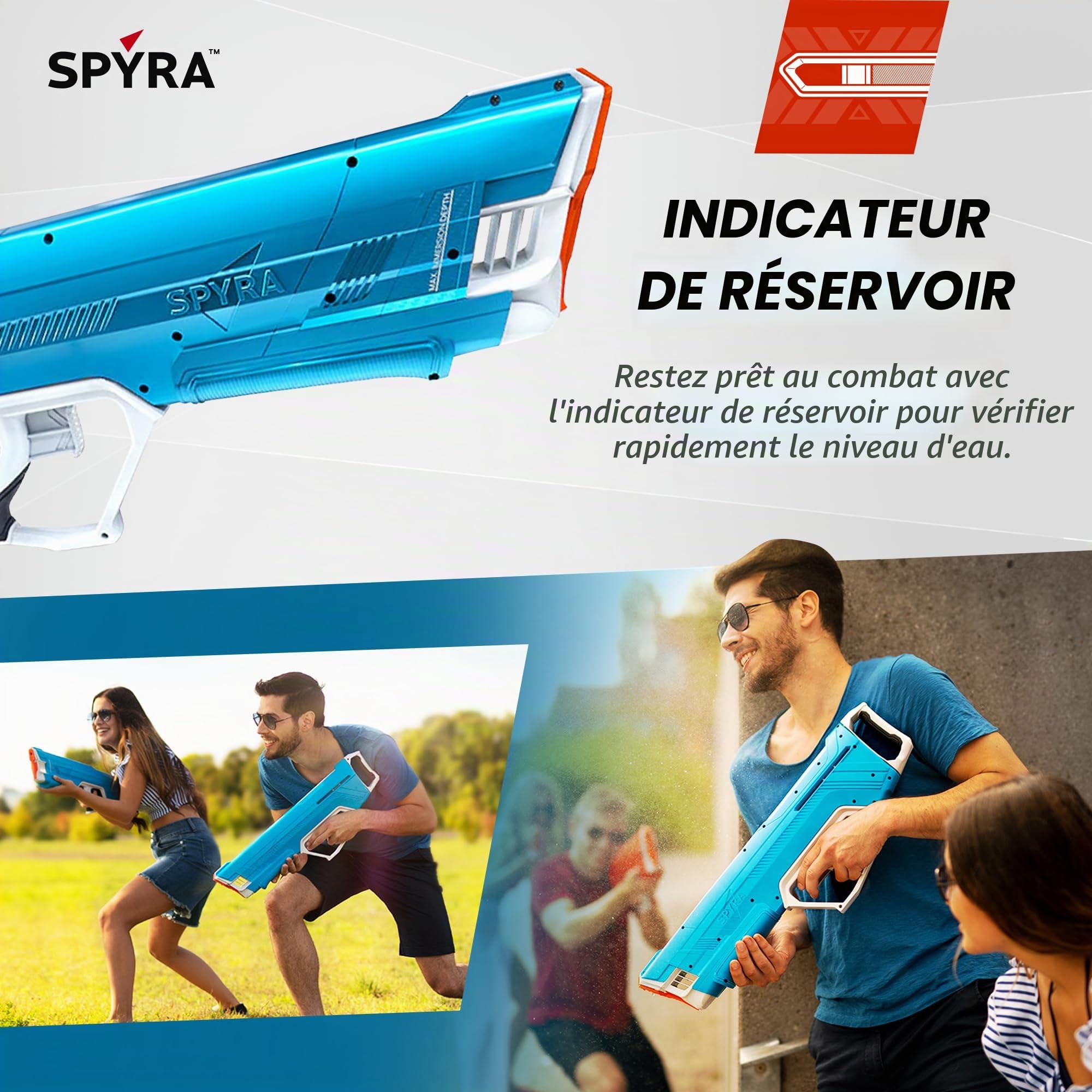 SPYRA – SpyraLX WaterBlaster Bleu (Non Électronique) – Pistolet à Eau Premium Super Puissant, à tir Rapide et à Action instantanée