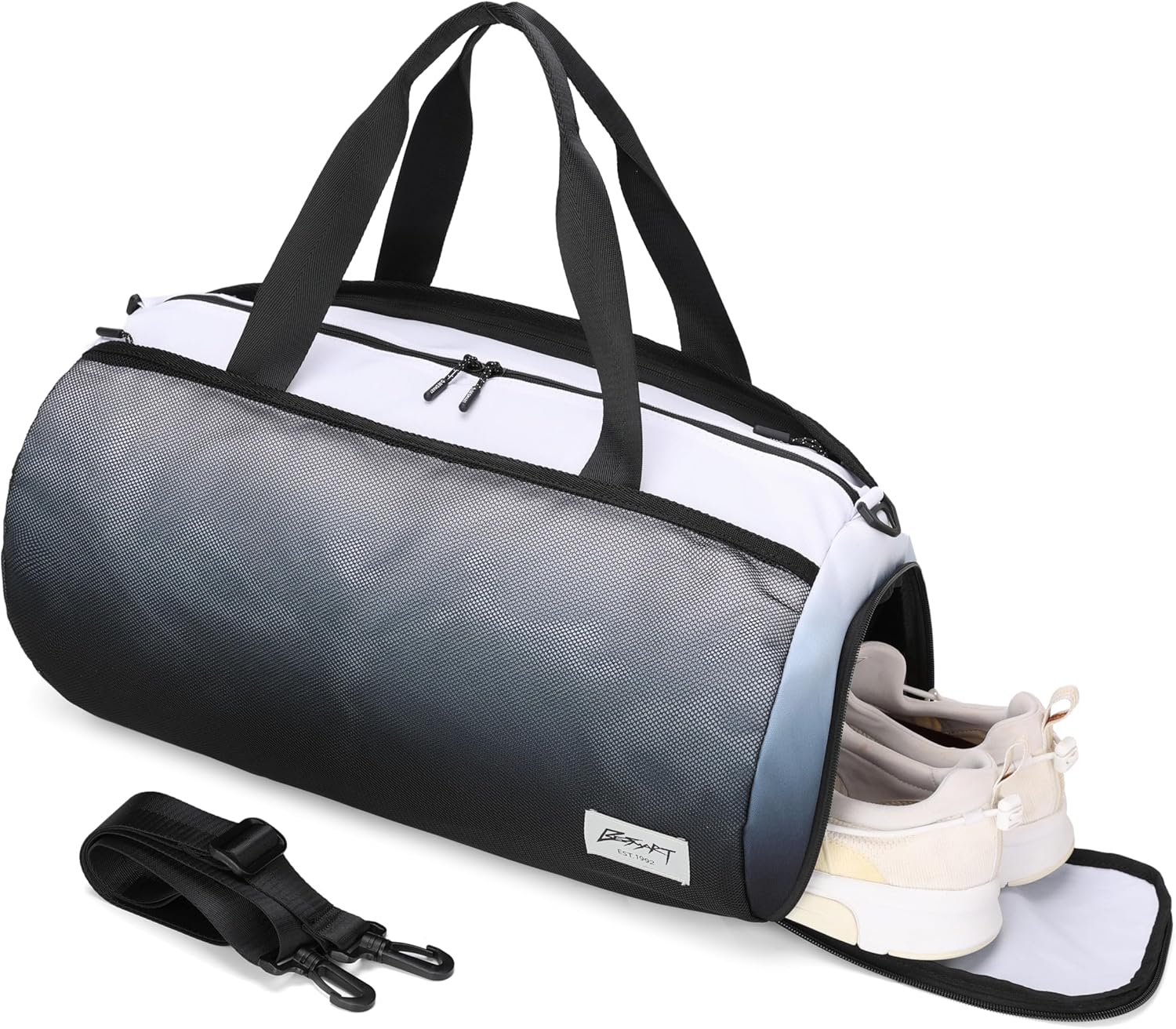 BE SMART Waterproof Mens Gym Bag with Shoe Compartment, Duffle Bag with Wet Pocket for Men, Lightweight Sport Carry On Duffel Bag With Tpu Pocket for Travel, Sports, Fitness & Workout(Black Gradient)