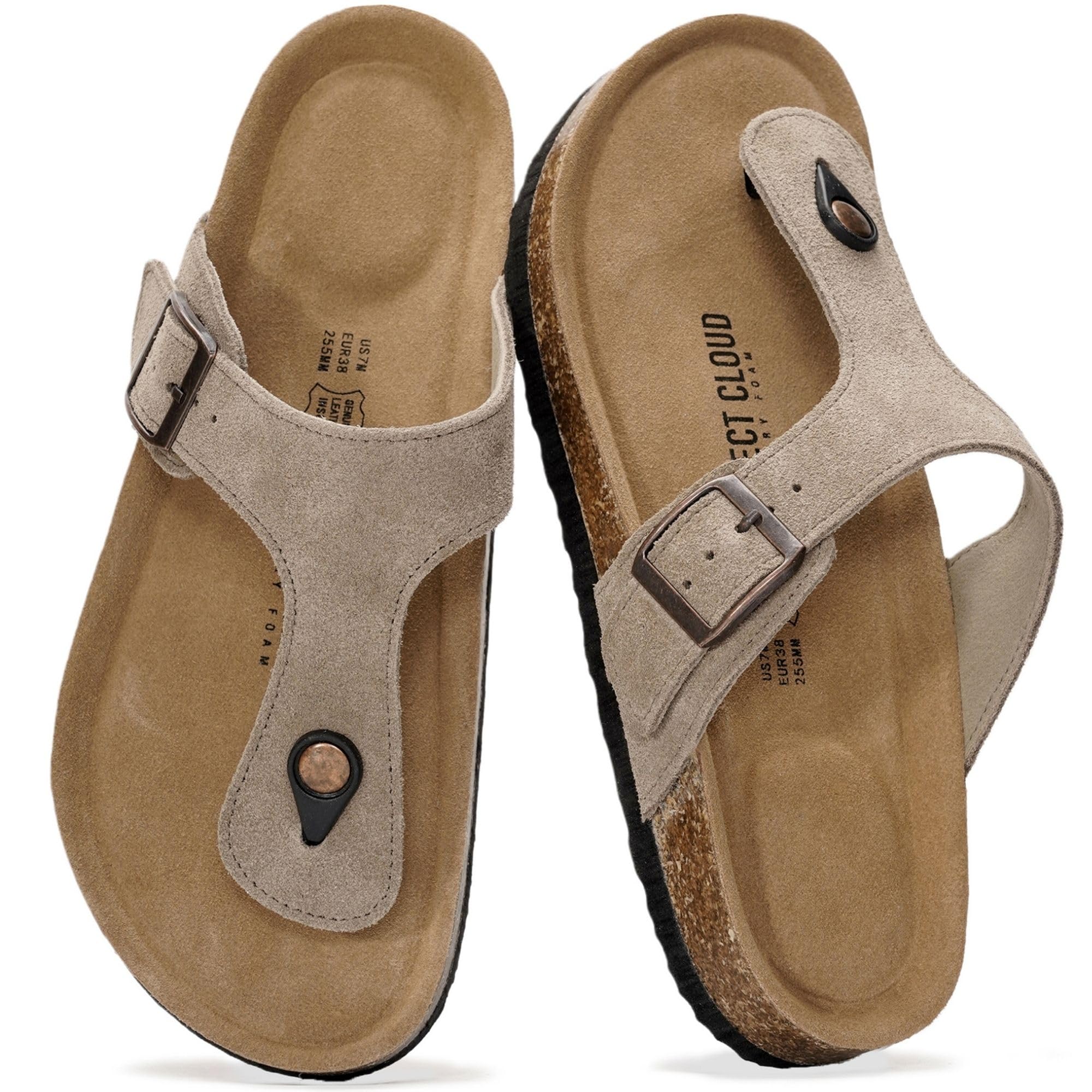 Project Cloud 100% Genuine Leather Thong Sandals Women Footwear - Memory Foam Insole Womens Sandals - Non-Slip Womens Flip Flops - Lightweight Sandals