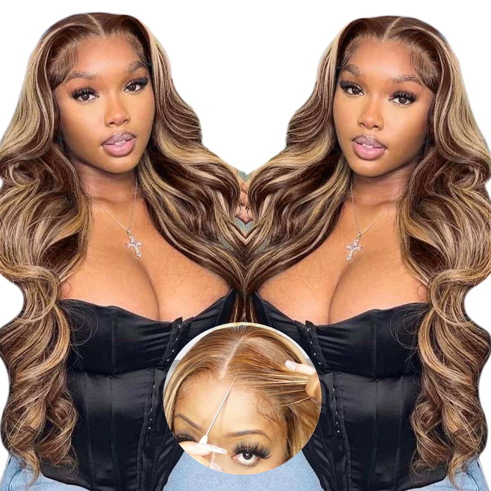 5x5 HD Lace Closure Glueless Wigs Human Hair Pre Plucked Pre Cut 30 Inch Body Wave 180 Density Wear and Go Glueless Wig Honey Blonde Ombre Lace Front Wigs Human Hair for Women with Natural Hairline