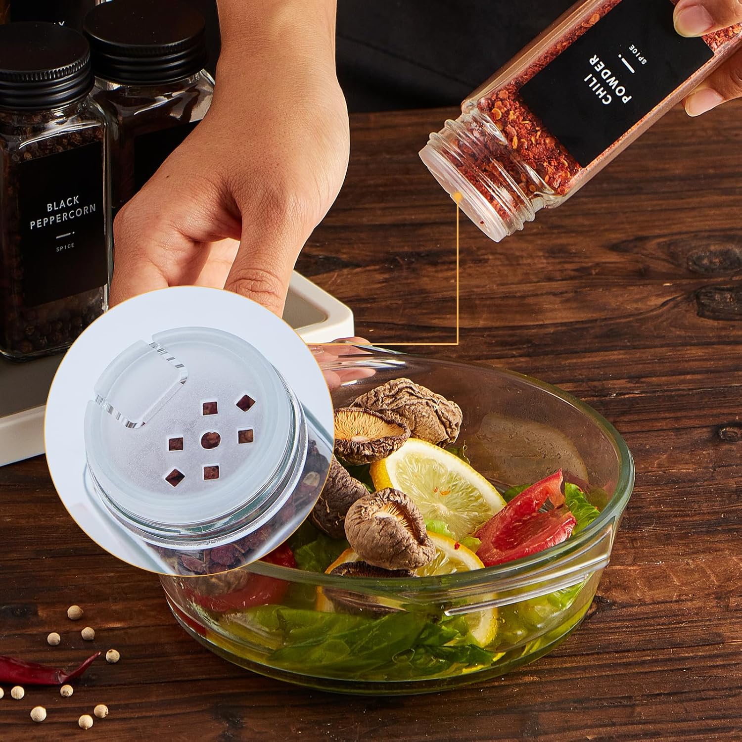 25 Pcs Spice Jars with Label- Glass Spice Jars with Black Metal Caps,Shaker Lids, Funnel, Chalk Pen, Brush,Cleaning Cloth 4oz Seasoning Containers Bottles for Spice Rack, Cabinet, Drawer - Image 4