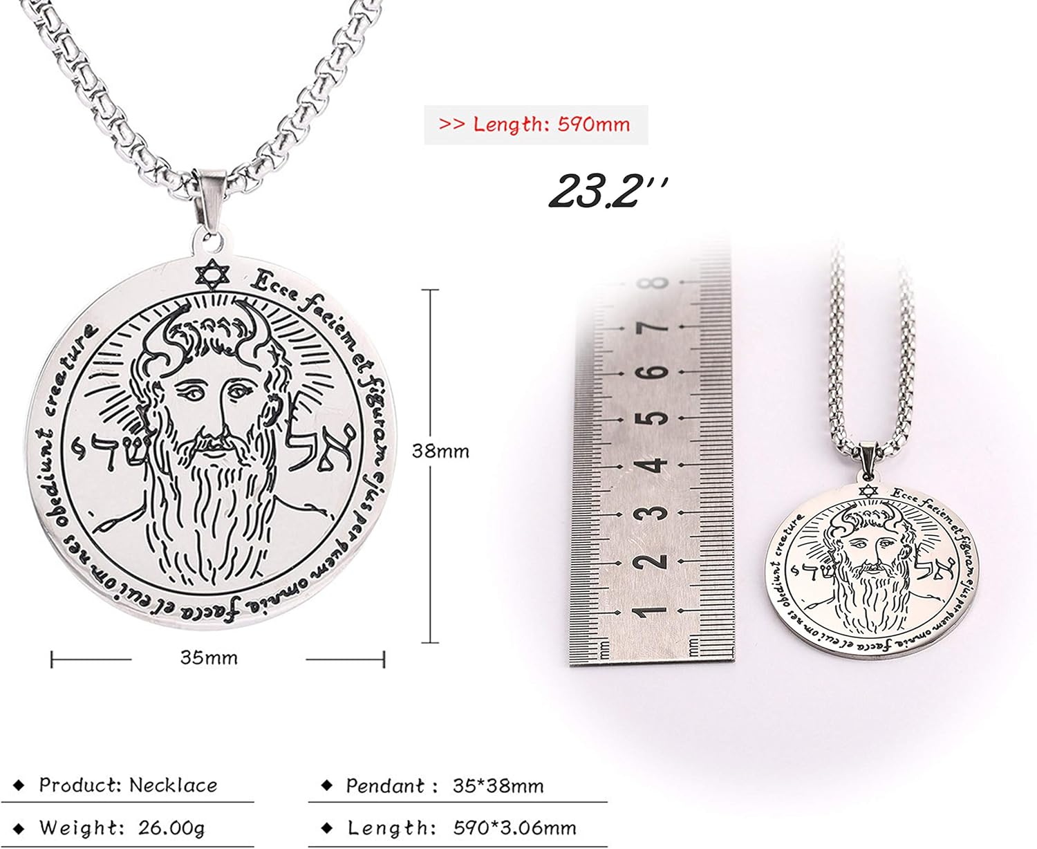 VASSAGO Stainless Steel First Pentacle of the Sun Pendant Necklace Key of Solomon Seal Round Charm Wide Chain Talisman Jewelry Men - Image 2