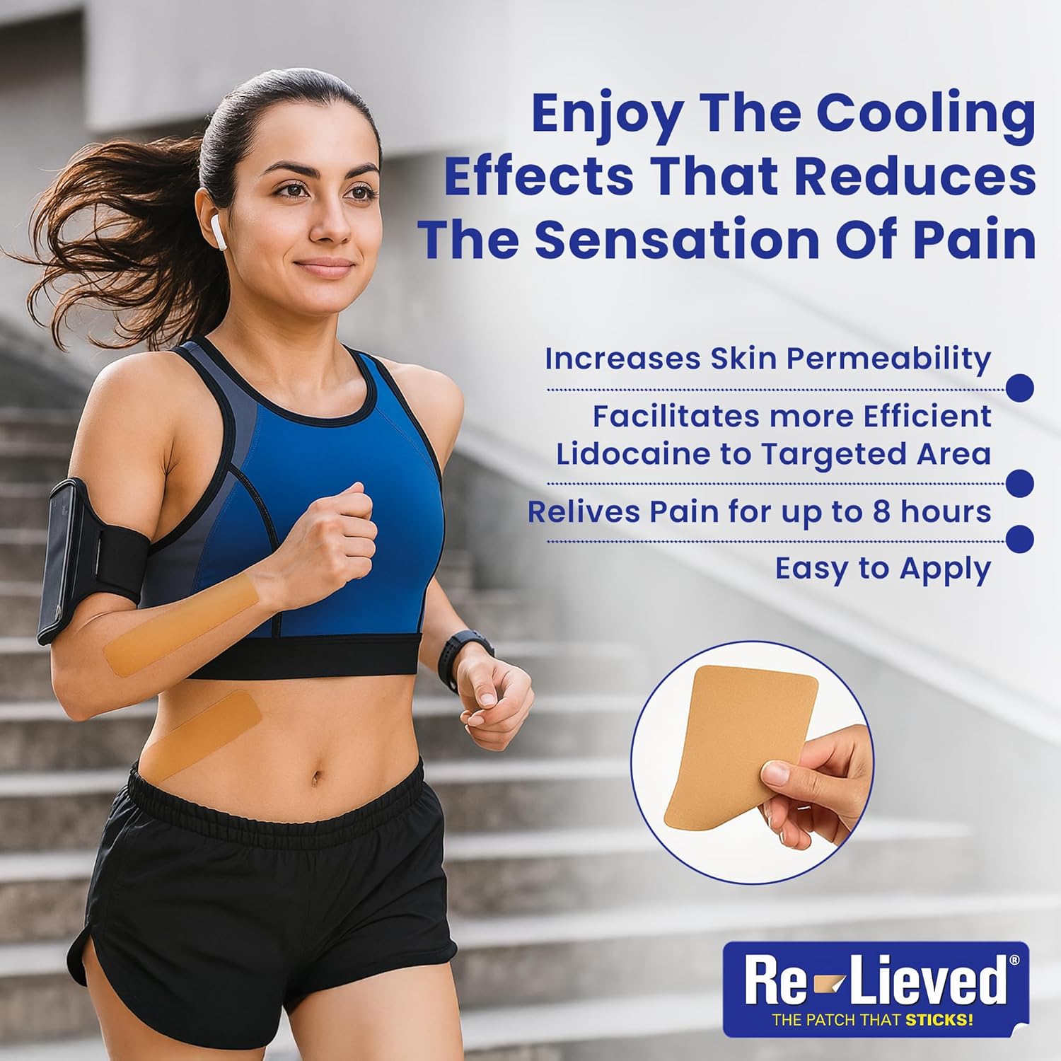 Re-lieved 4% Lidocaine & 1% Menthol Pain Relief Patches - Maximum Strength Medicated Patches for Joint & Muscle Ache - Stick-on Fast-Acting Pain Relief - Aluminum-Free, Made in The USA - 20 PCS