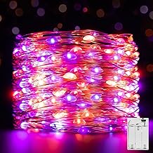 Ollny 10m 100 LED Orange & Purple Halloween Lights, Waterproof Copper Wire Battery String Lights, Fairy Lights Battery Operated for Indoor Outdoor Autumn Halloween Decorations, Fireplace, Party Decor