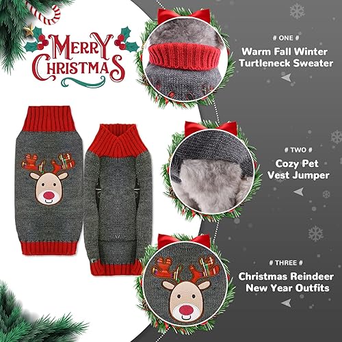 Miniatura 4 de Petcare Suéter de Navidad, chaleco gris, diseño de reno y caricaturas, para perros pequeños, medianos y grandes, gatos, trajes de otoño e invierno,