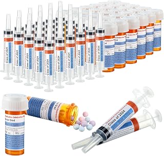 Threlaco 120 Pcs Nursing Graduation Party Supplies Plastic Syringe Empty Pill Bottles with Caps and Sticky Labels Class of 2026 Graduation Decoration Nurse Party Favor for Bsn Rn Lpn Gift