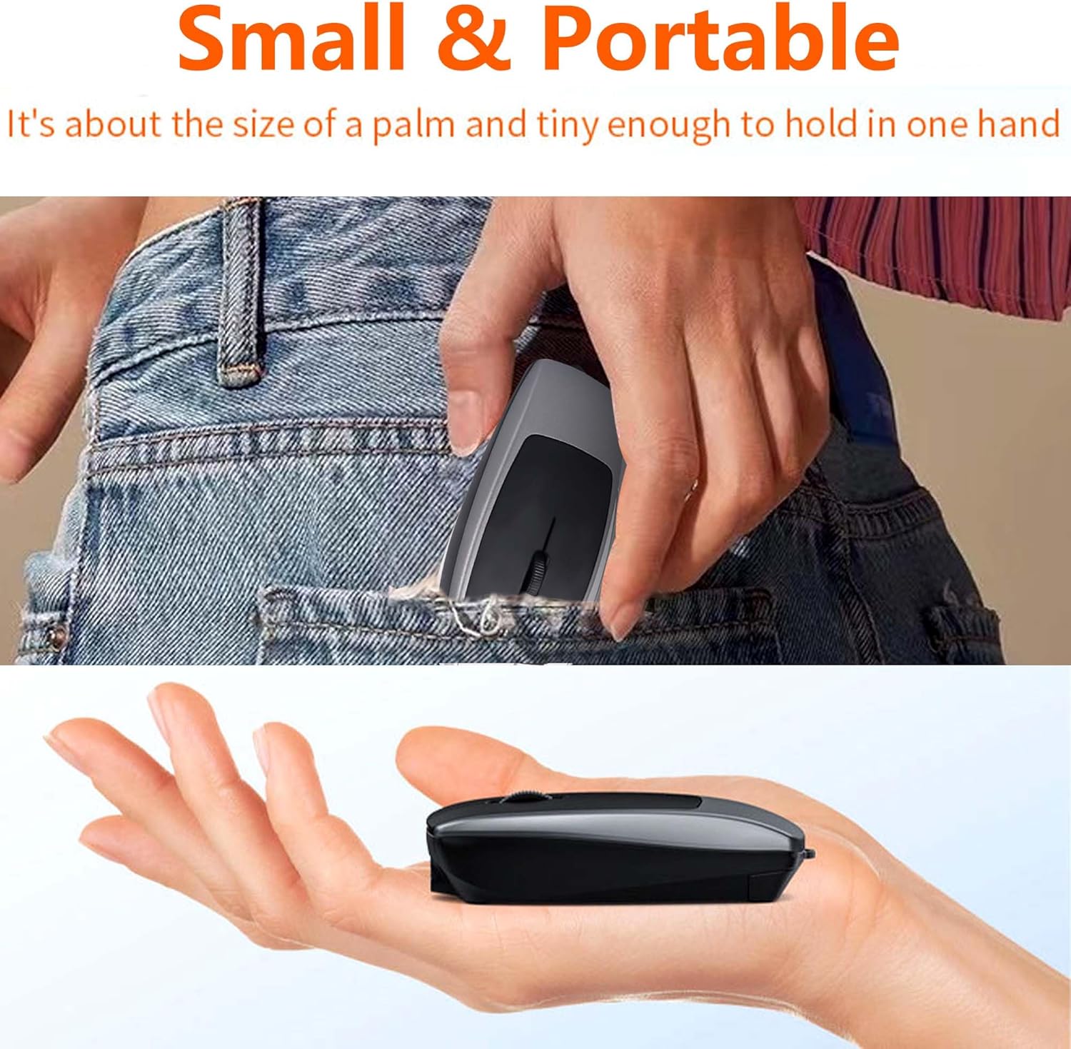 Wireless Mini Bluetooth Mouse with Card Reader (Up to 2TB),Portable Compact Silent Rechargeable Small Finger Optical Travel Mouse for PC/Laptop/Tablet/Smartphone, Students Kids Girl Boy Gift（Grey）