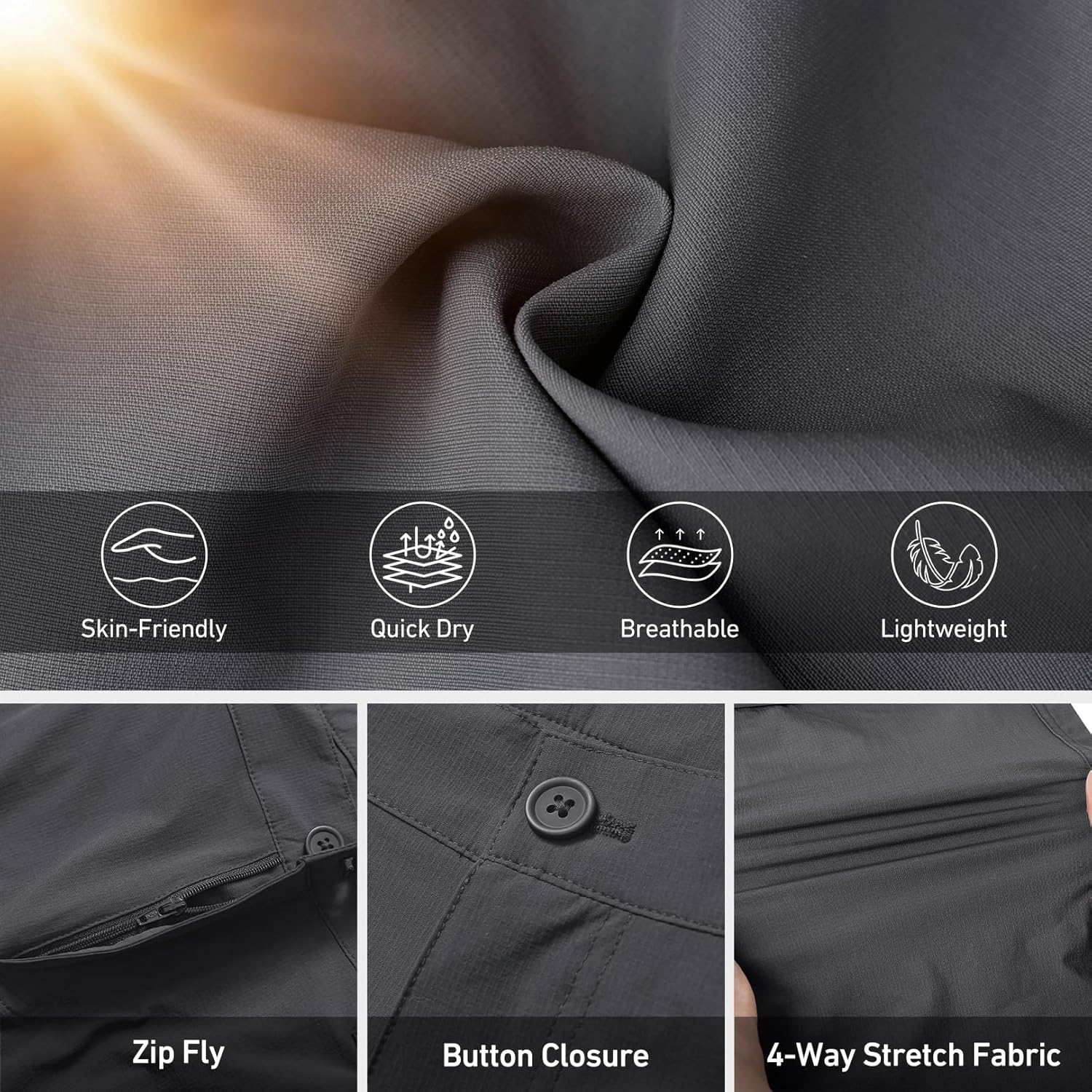 Mens Hiking Safari Pants Quick Dry Lightweight Water-Resistant Cargo Fishing Outdoor Work Pants with Multiple Pockets - Image 6