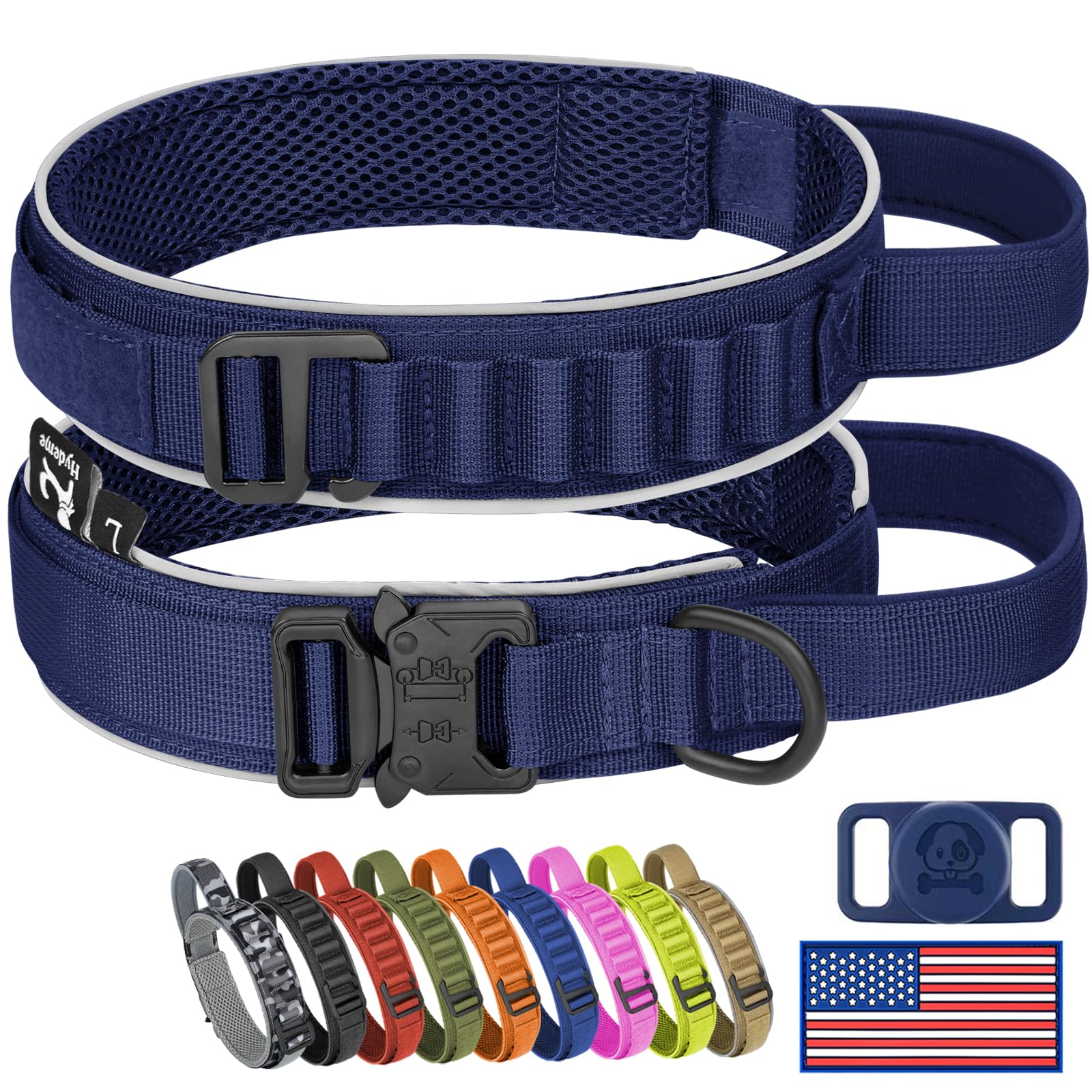 HYDEME Tactical Dog Collar, Alpine Loop Adjustable Military Training Nylon Dog Collars with Handle and Reflective for Small Medium Large Dogs, with