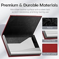 Vista 3 de Padike - Tarjetero para tarjetas de presentación, cartera de cuero sintético rojo con acero inoxidable, protegido contra RFID